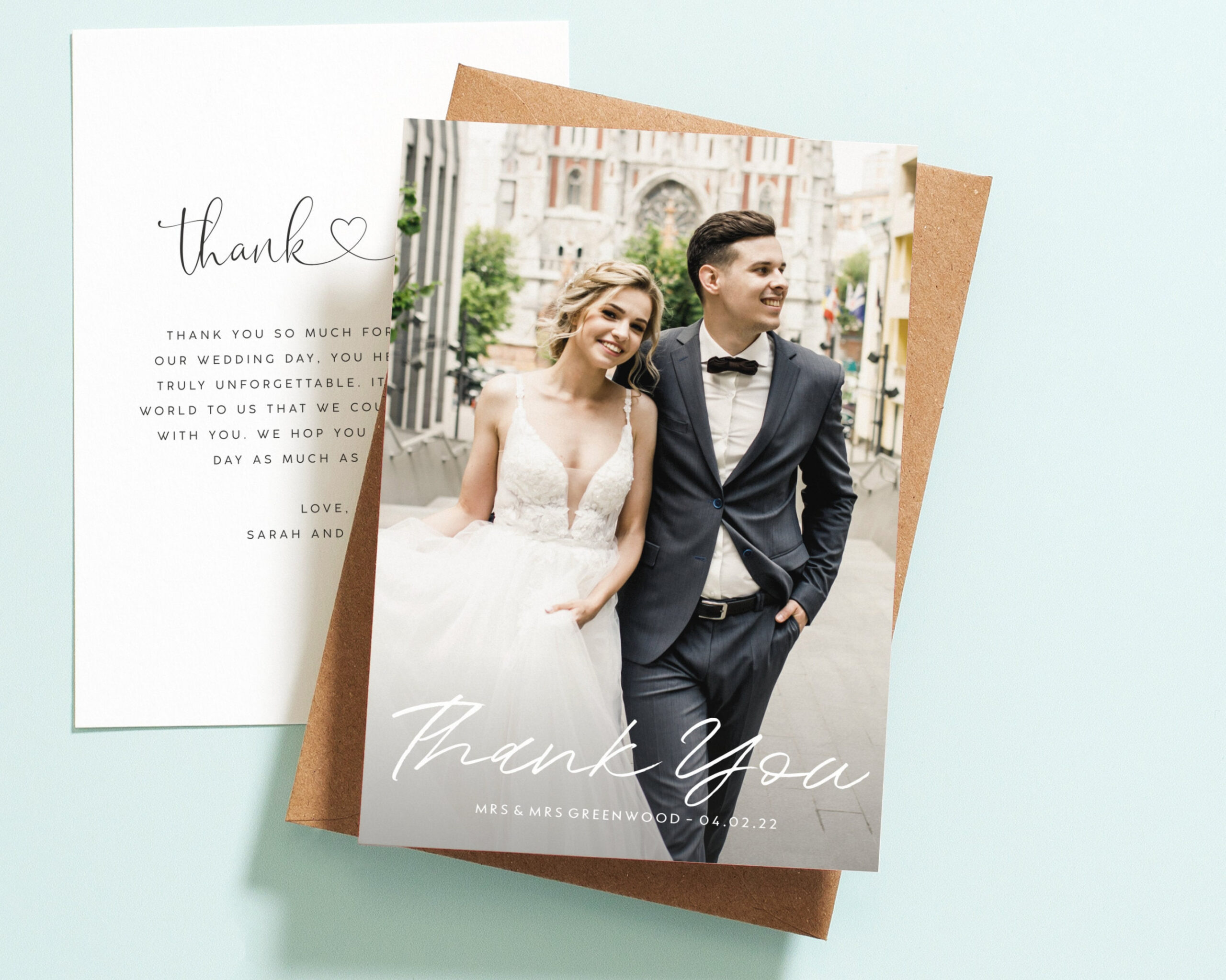 Double Sided Wedding Thank You Card With Photo Personalised - Etsy