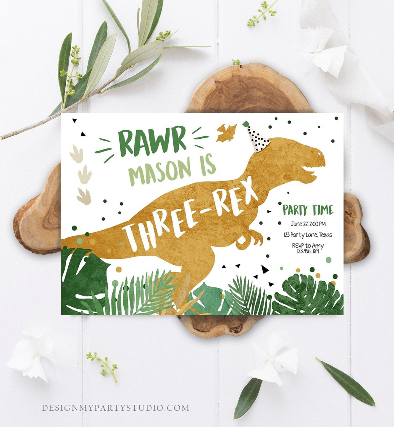 Editable Three-Rex Dinosaur Birthday Invitation Dino T-Rex - Etsy