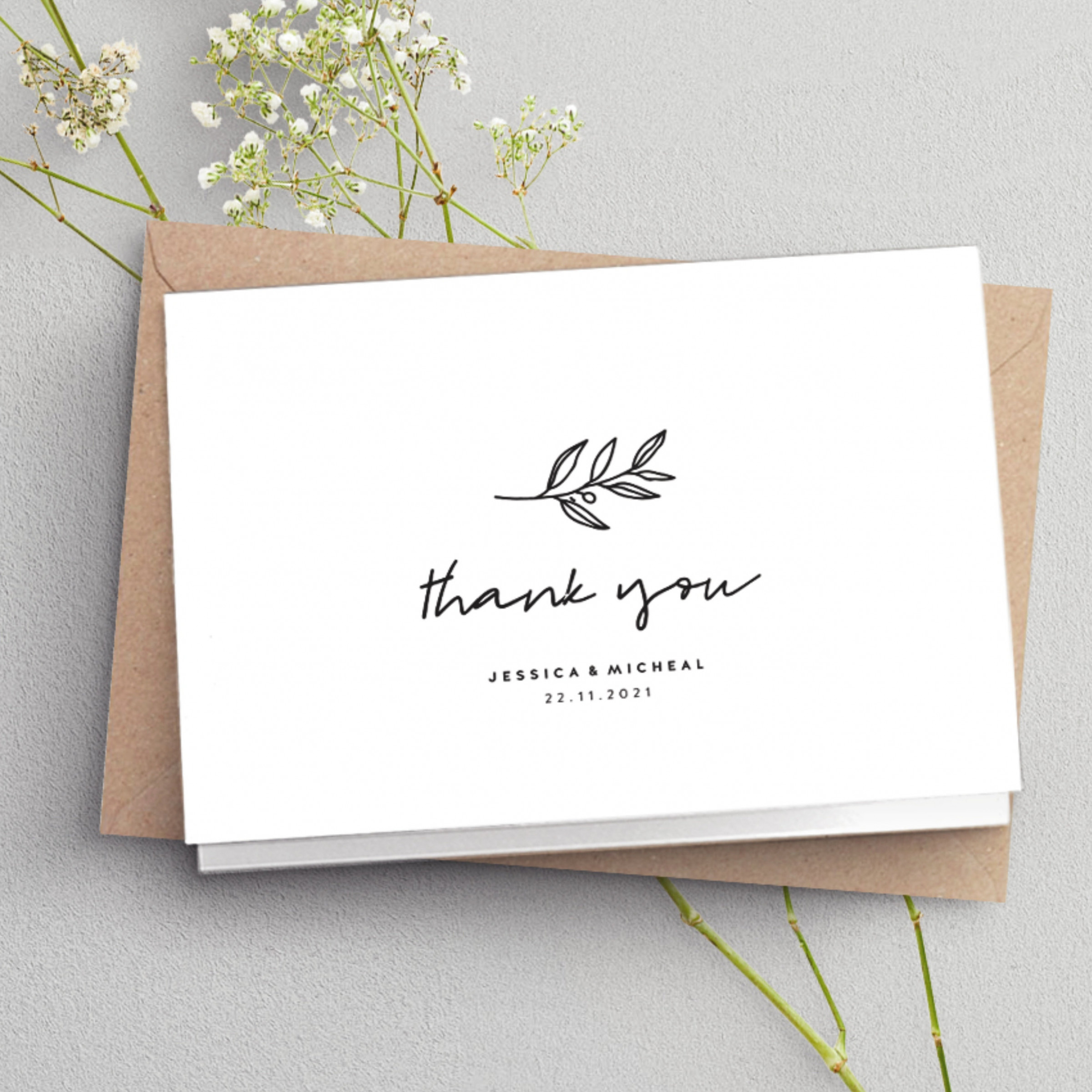 Folded Thank You Cards Wedding Thank You Card Simple Folded - Etsy