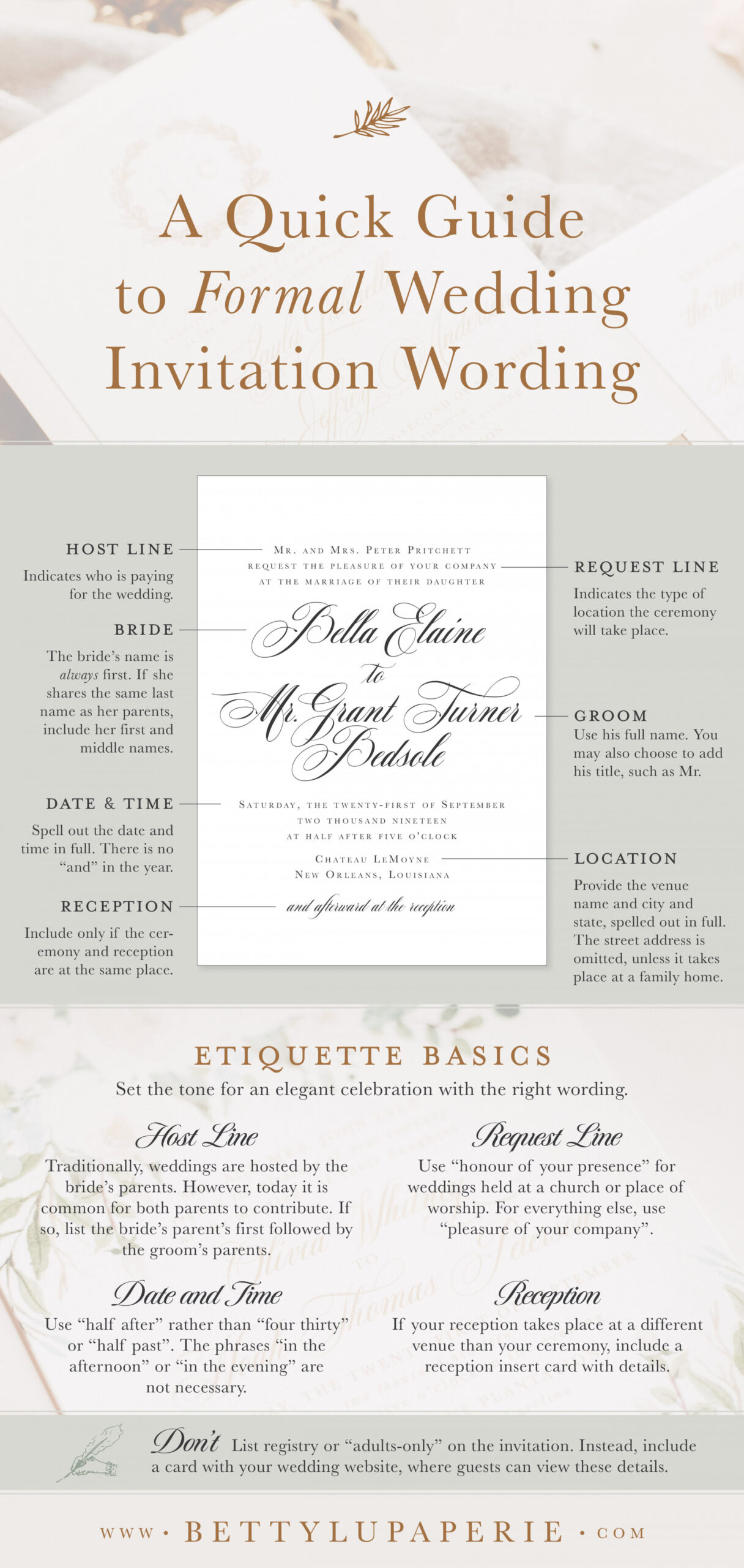 Formal Wedding Invitation Wording — Betty Lu Paperie