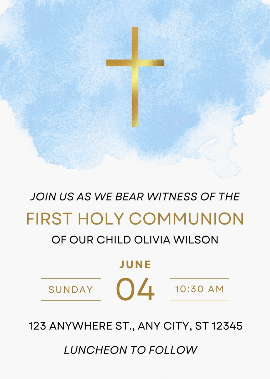 Free custom printable First Communion invitation templates  Canva