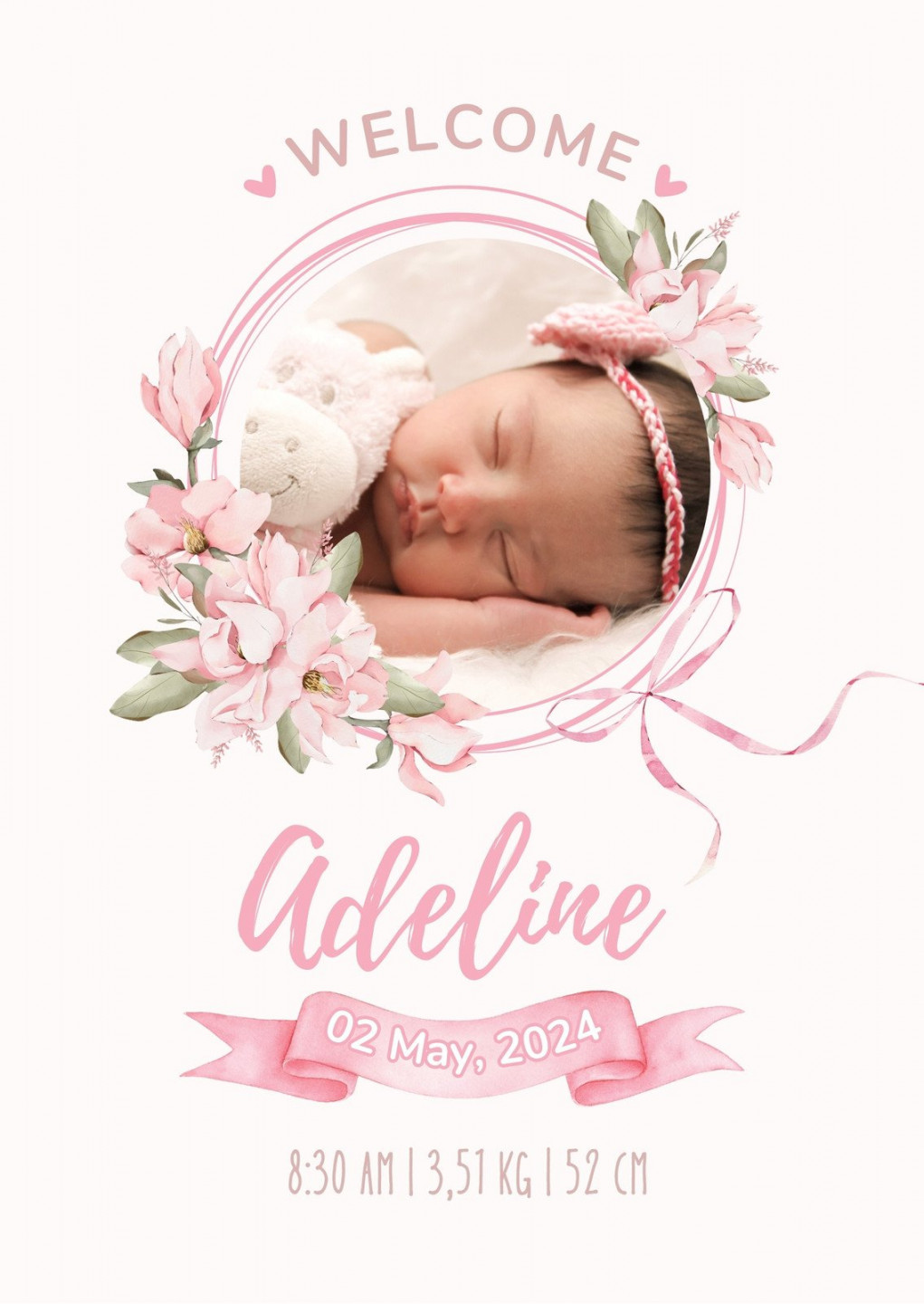 Free, printable, customizable birth announcement templates  Canva