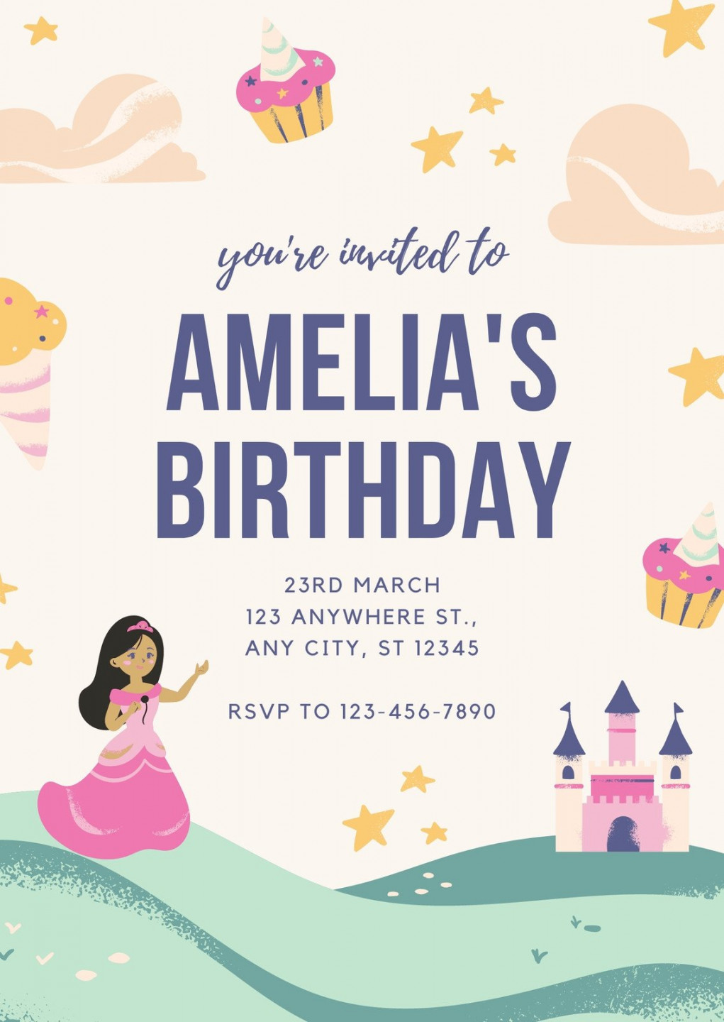 Free, printable, customizable princess invitation templates  Canva