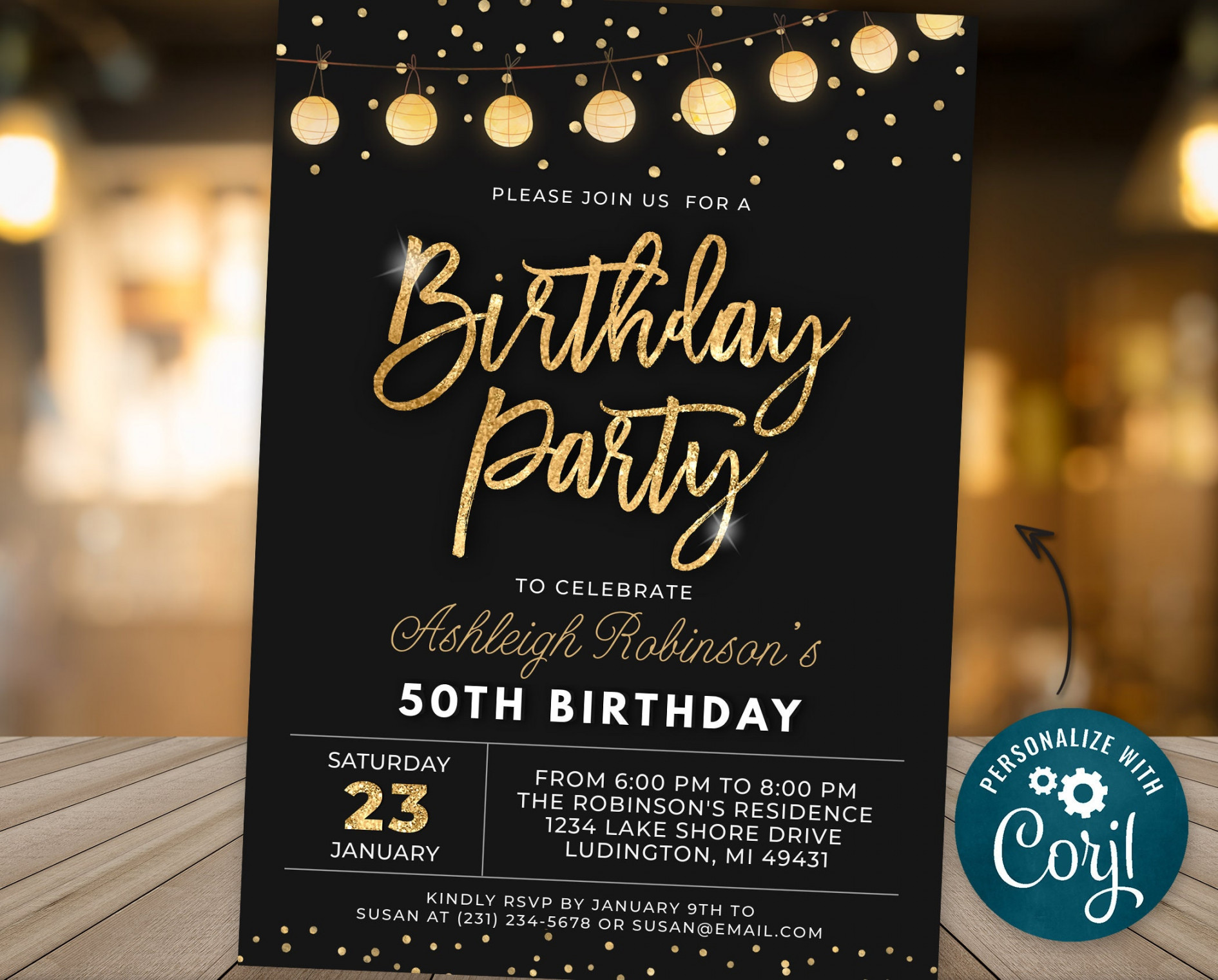 Geburtstag Party Einladung Elegant Invite Black and Gold - Etsy