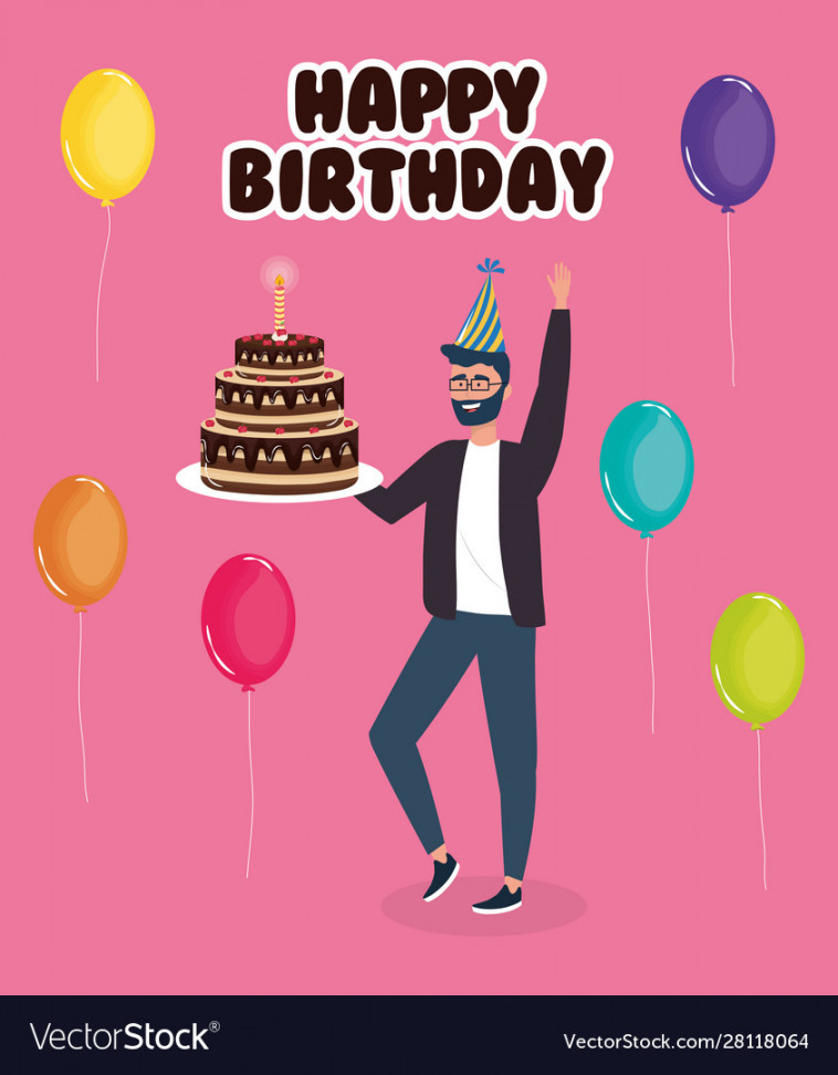 Happy birthday man with cake balloons celebration Vector Image