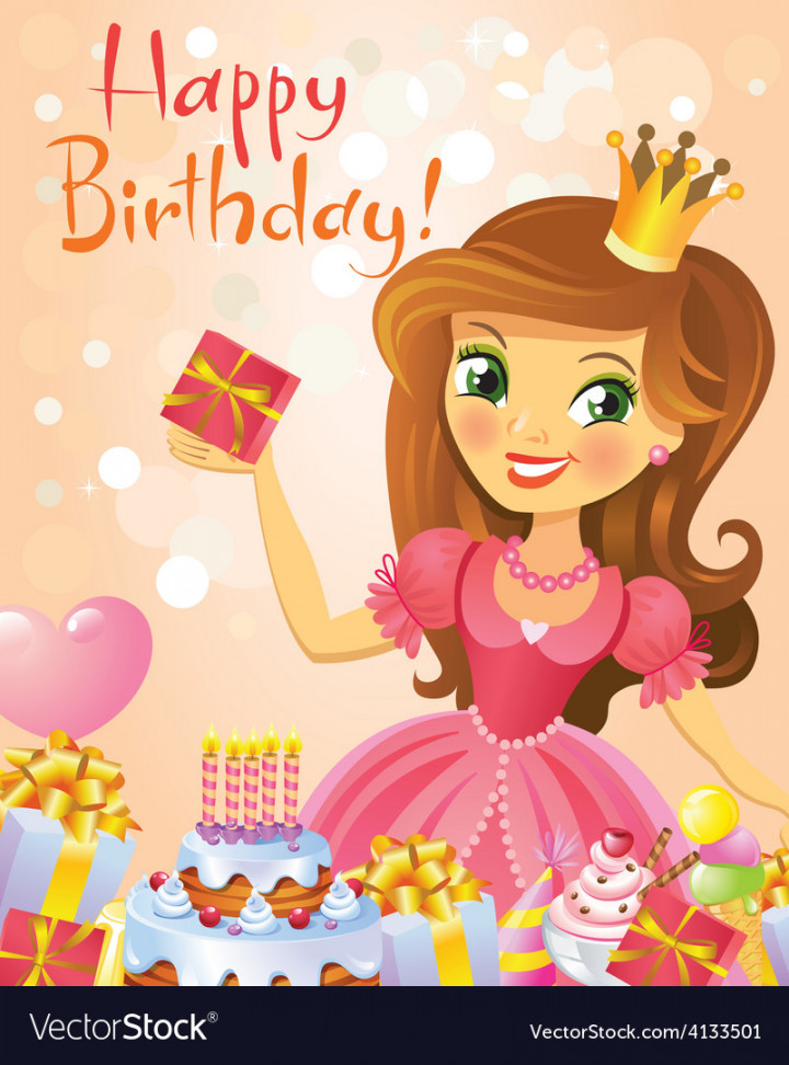 Happy birthday princess greeting card Royalty Free Vector