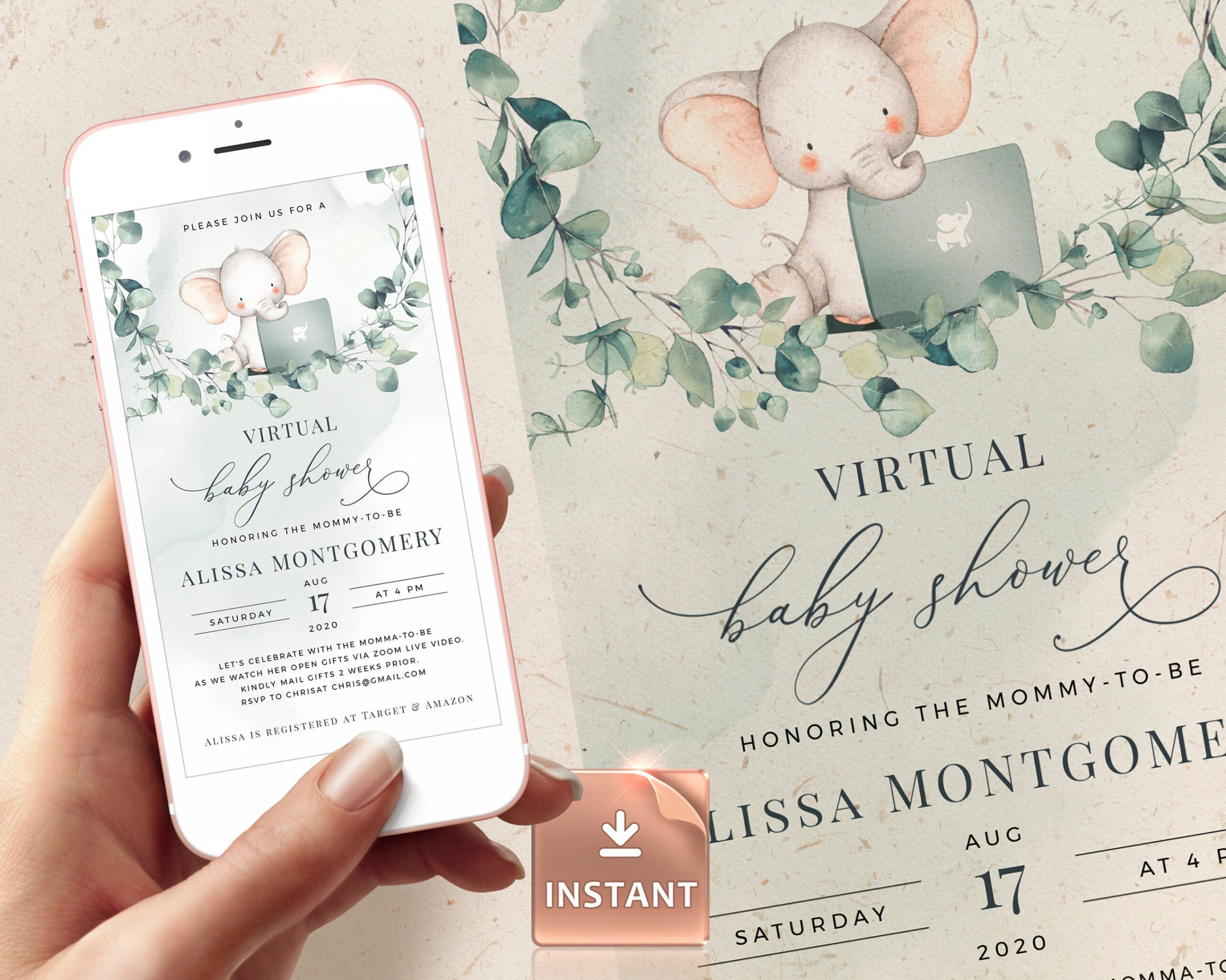 JOY Virtual Baby Shower Digital Invitation Electronic Long - Etsy