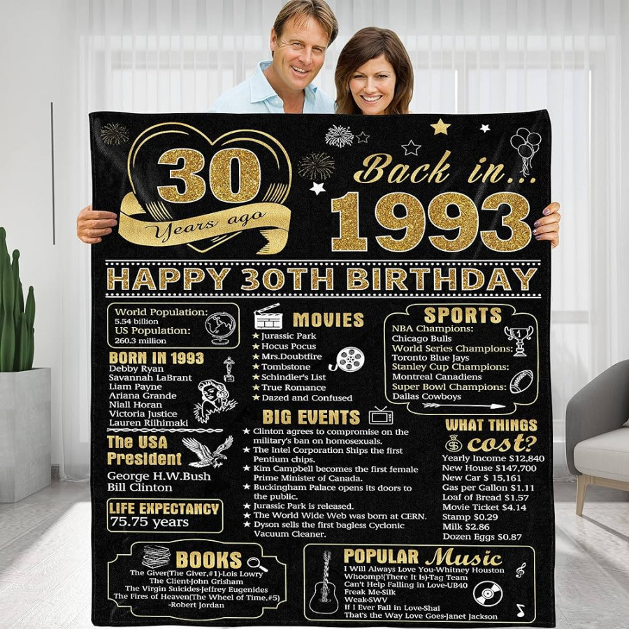 KERAOO th Birthday Wedding Anniversary Throw Blanket, Perfect Gift Idea  for Wife, Husband, Mother, Dad, Friends, Gold Back in  th Birthday