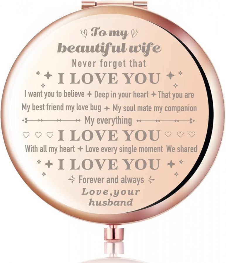 Kompaktspiegel mit Aufschrift "To My Beautiful Wife I Love You Forever and  Always", Roségold, einzigartiges Geschenk für die Ehefrau vom Ehemann