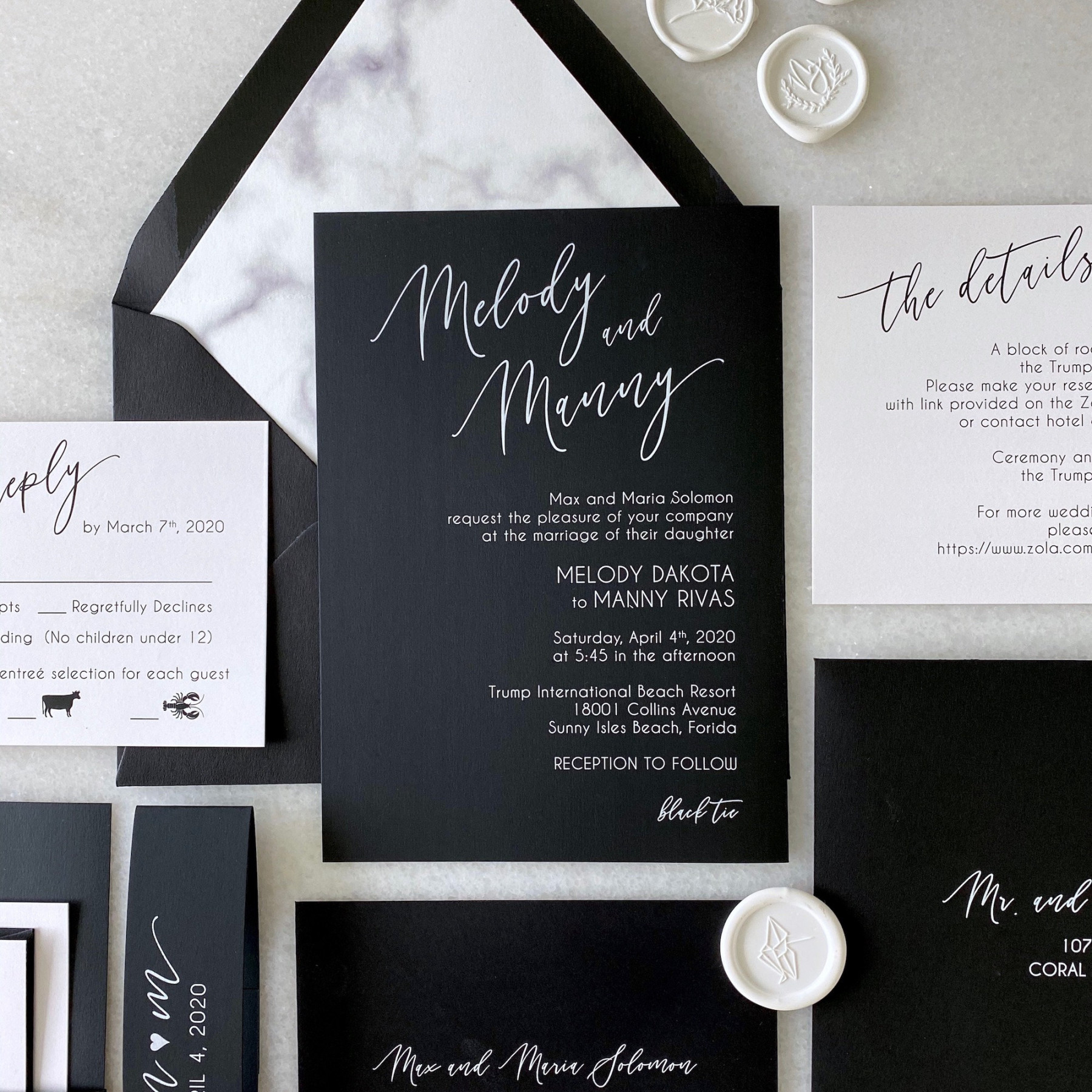 MELODY White Ink on Black Wedding Invitation Modern Wedding - Etsy