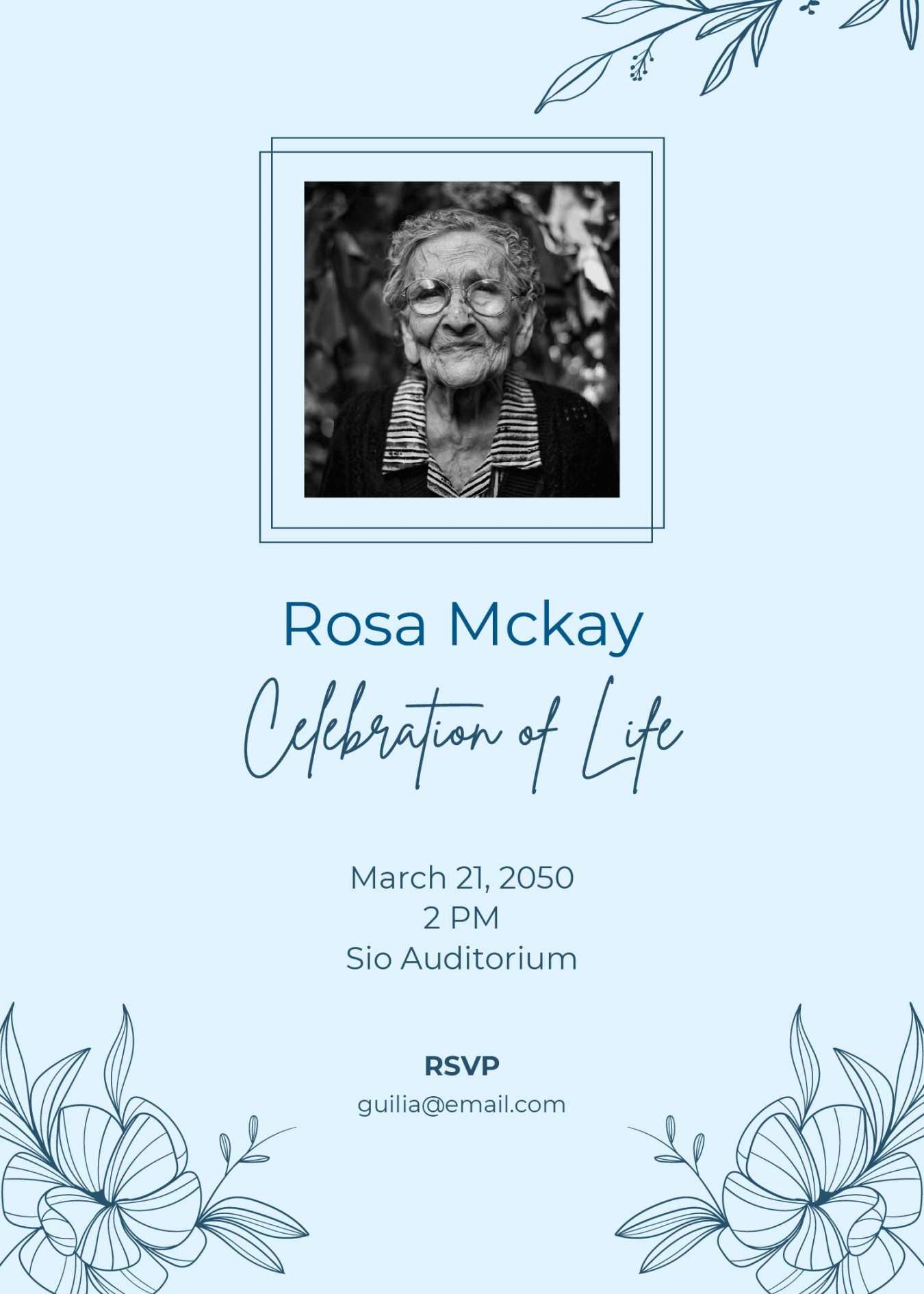 Memorial Service Celebration Of Life Invitation Template