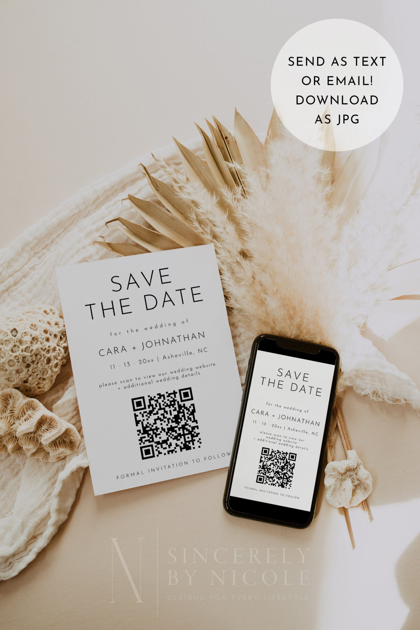 Modern Save The Date Template QR Code Wedding Announcement - Etsy