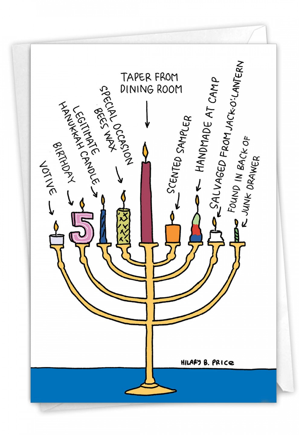 NobleWorks -  Funny Happy Hanukkah Card - Jewish Holiday Note Card, Humour  Card with Envelope - Menorah Candles CHKG