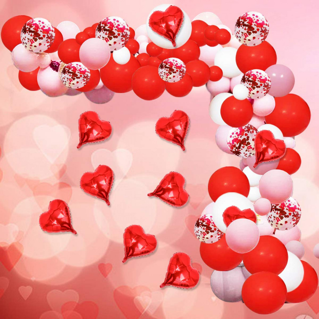 Pack Valentines Day Balloon Arch Garland Kit, Pink White Red Confetti  Balloons with Red Heart BaSee more  Pack Valentines Day Balloon Arch