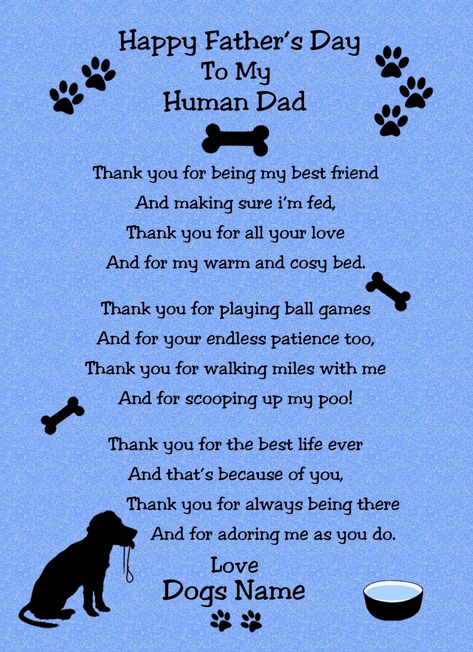 Personalised from The Dog Verse Poem Fathers Day Card (Blue, Human Dad)