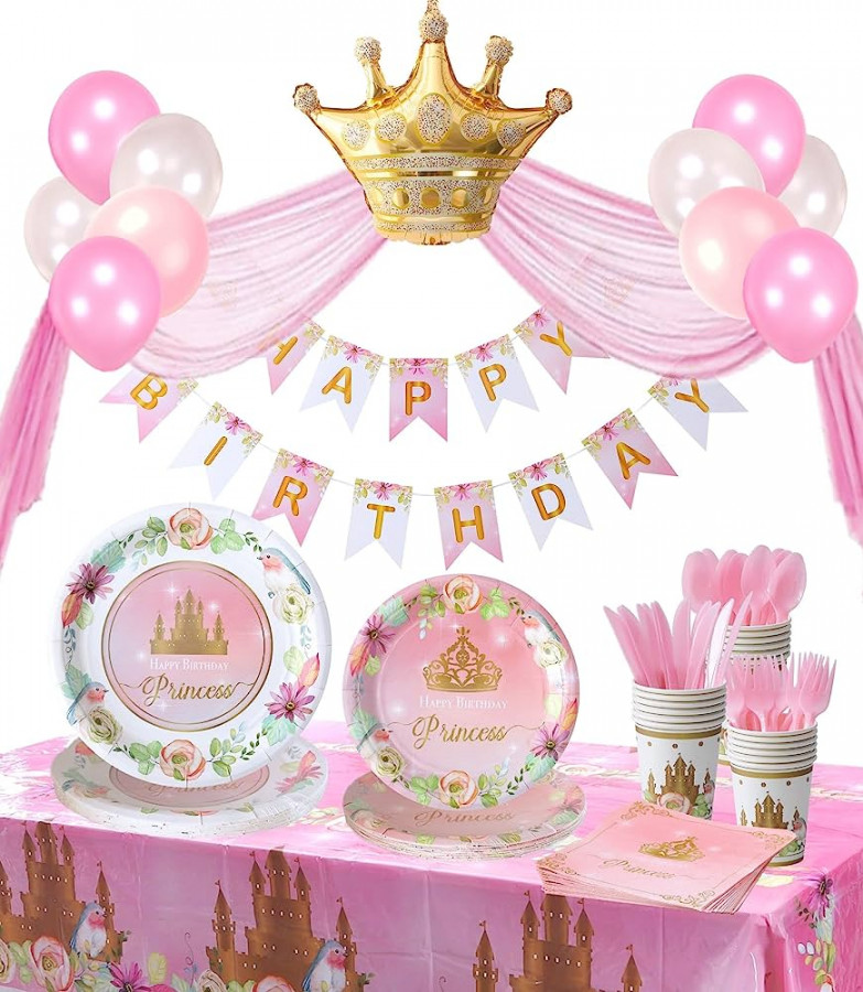 Princess Plates and Napkins Party Supplies - Serves  - Princess Birthday  Decorations Including Paper Plates, Cups, Napkins, Perfect for Princess,