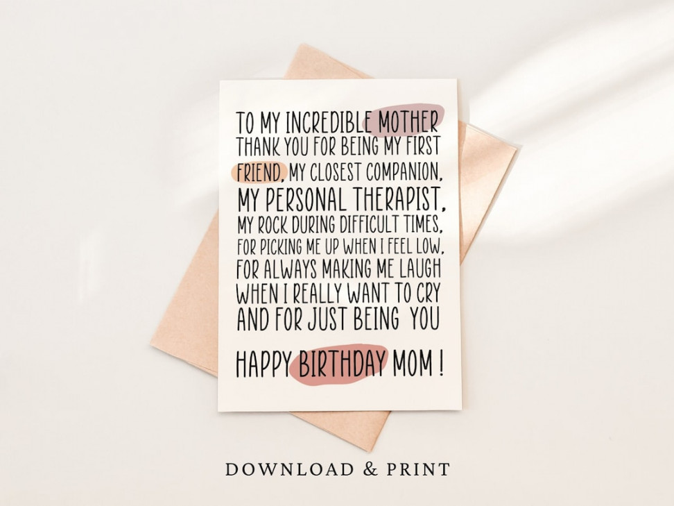 Printable Birthday Card for Best Mom Happy Birthday Mom From - Etsy