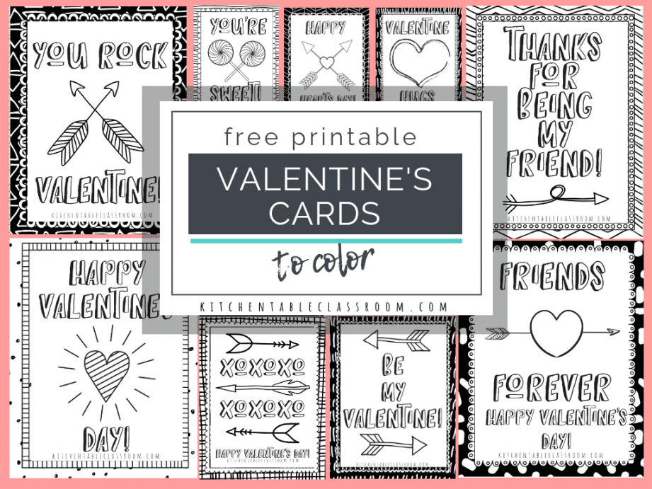 Printable Valentine Cards to Color - The Kitchen Table Classroom