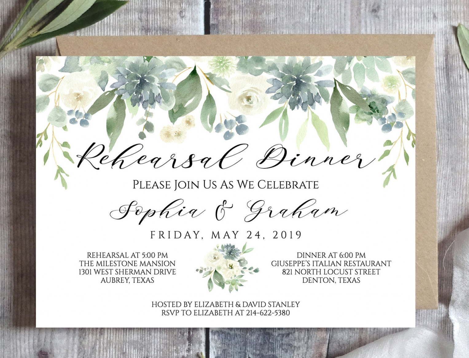 PRINTED Wedding Rehearsal Dinner Invitation Dusty Blue - Etsy