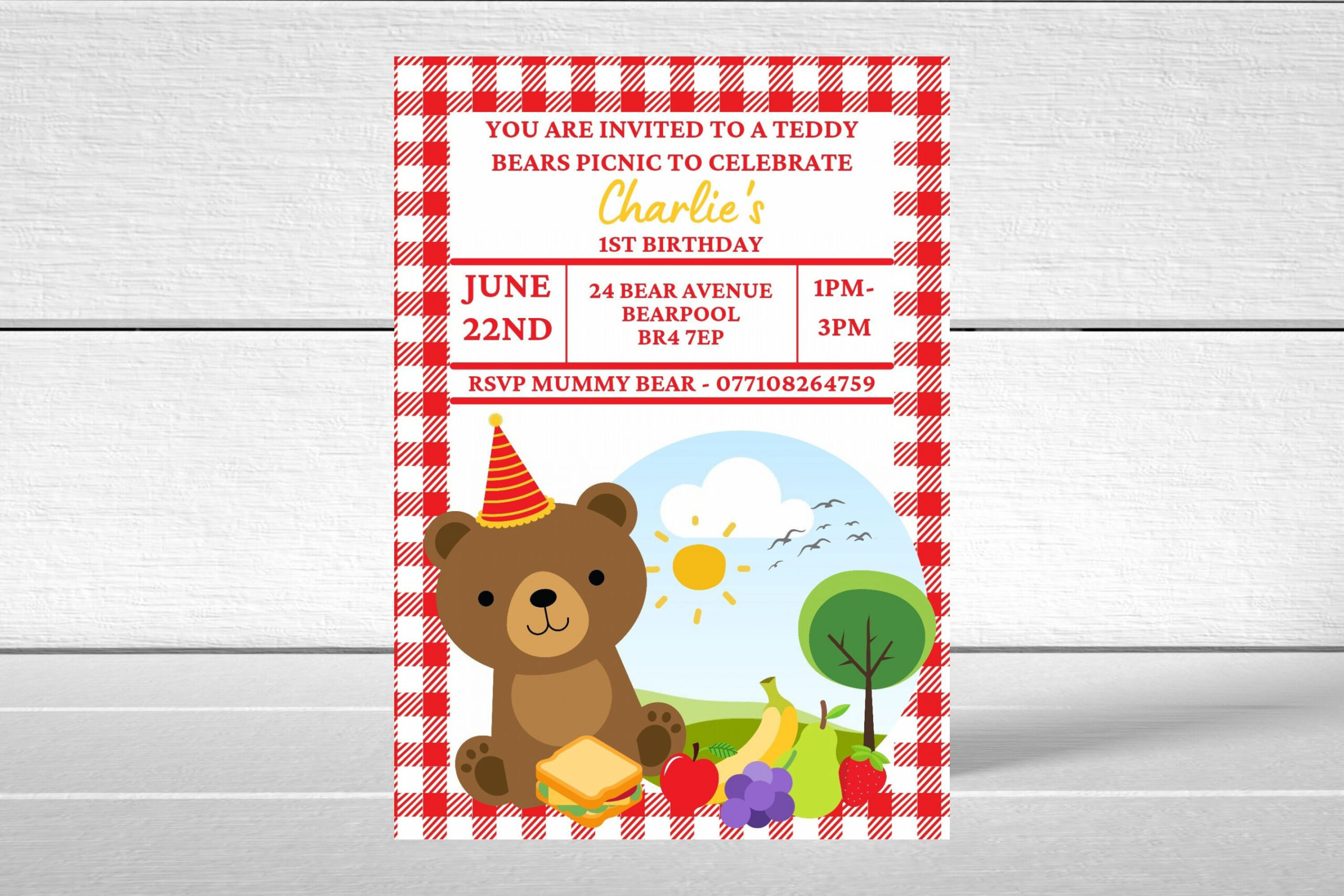 Red Teddy Bear Picnic Invitations A Invites Teddy Bear - Etsy