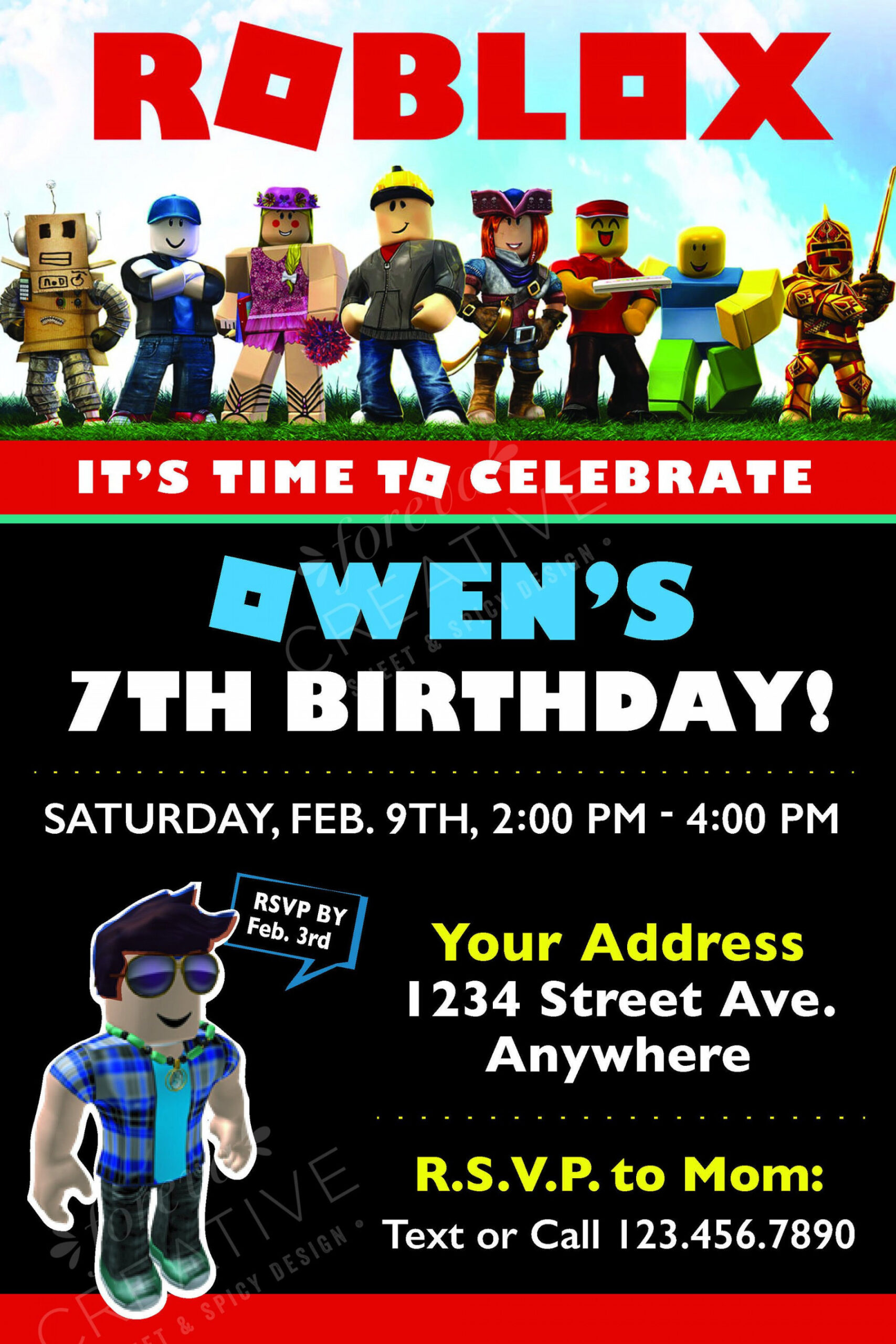 ROBLOX - Birthday party invitation -digital download - easy to print at  home -Red - Black - Roblox inspired