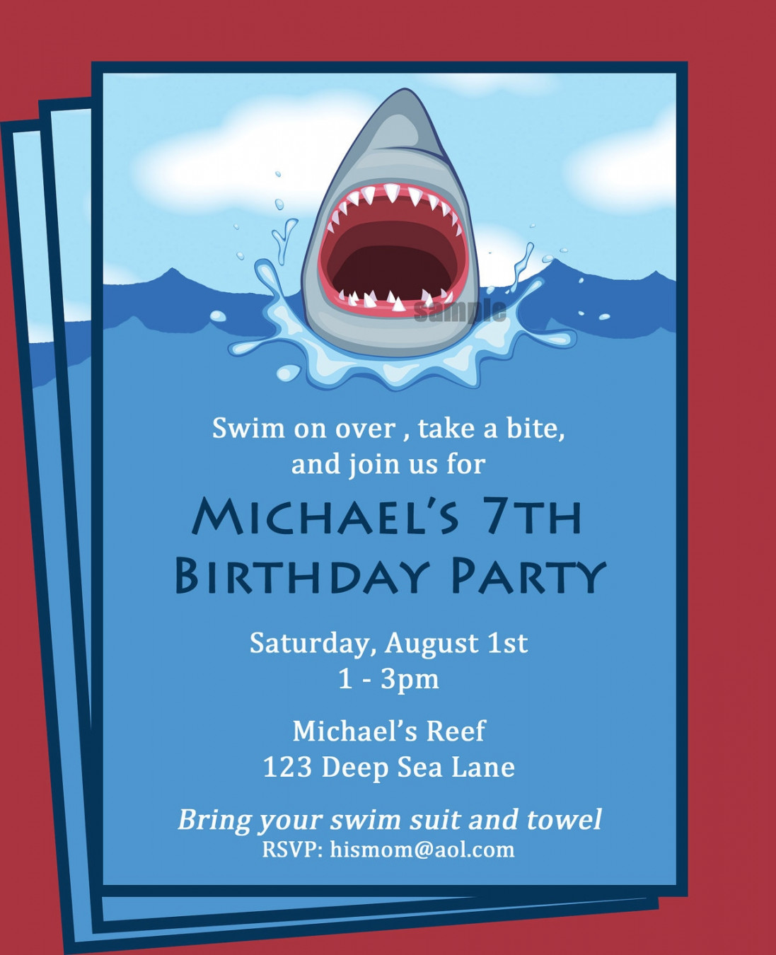 Shark Invitation Printable - Printable or Printed with FREE SHIPPING -  Personalized for your Party - Boy