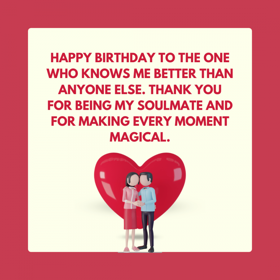 Soulmate romantic birthday wishes for husband from wife