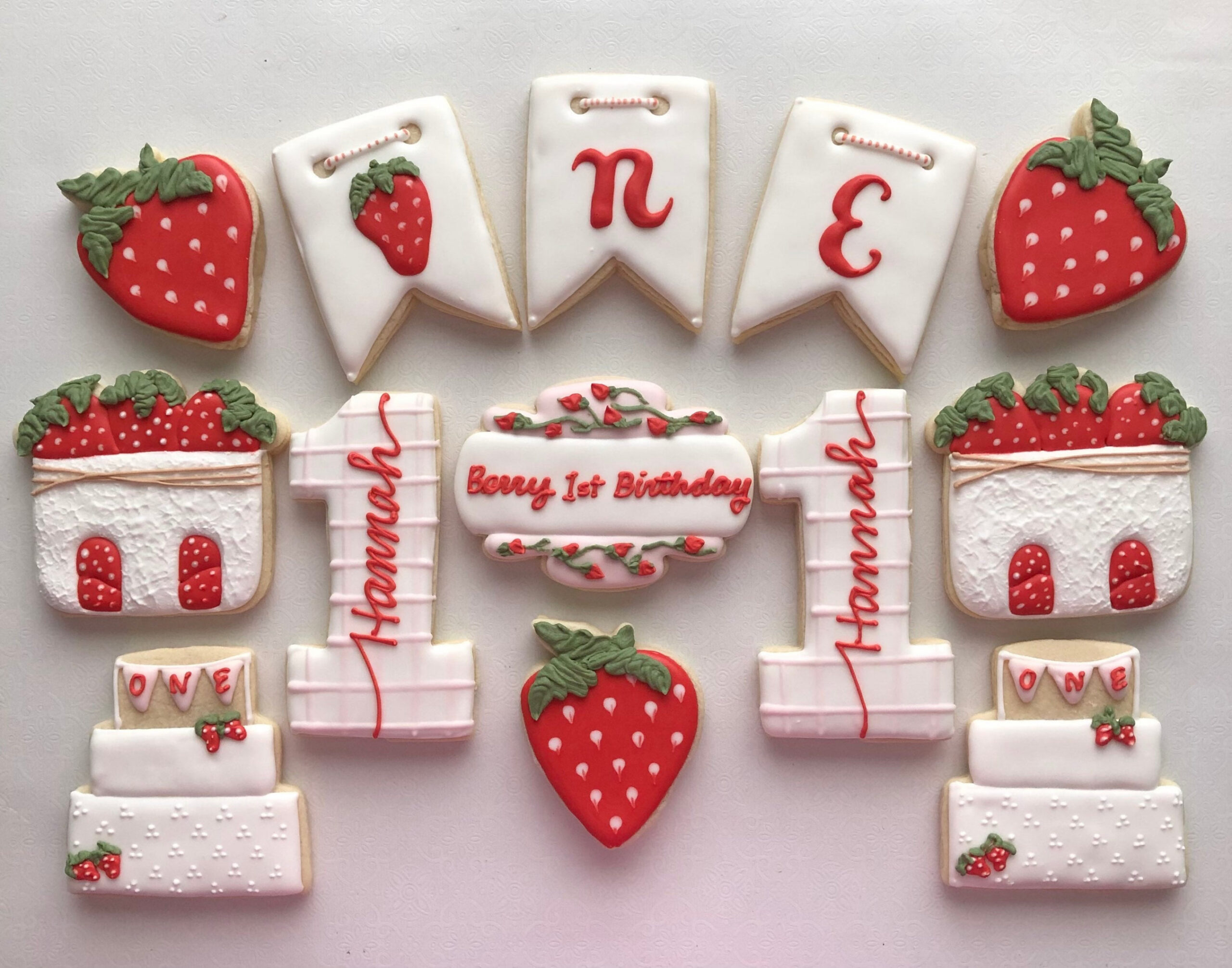 Strawberry themed sugar cookies Berry First Birthday farm - Etsy