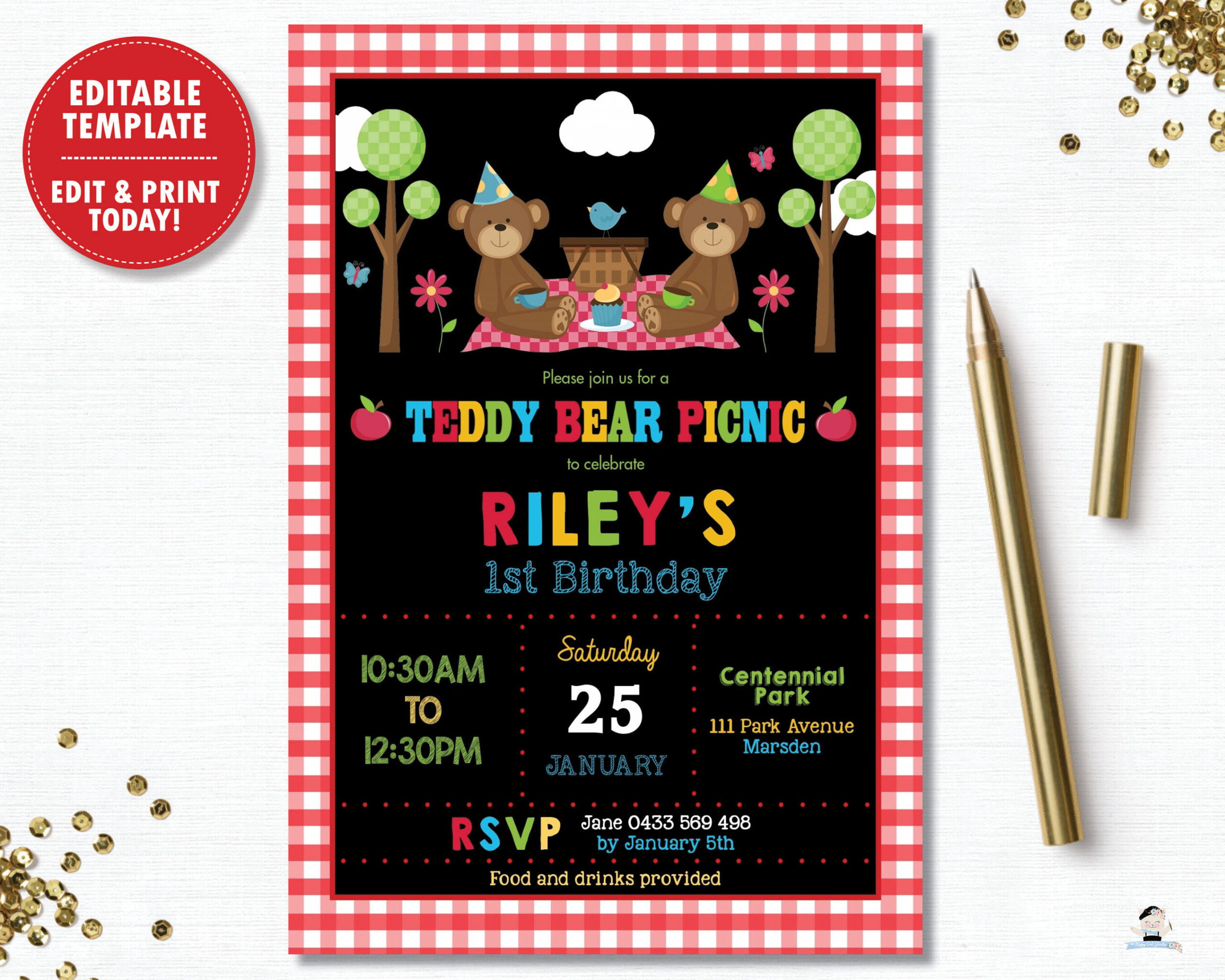 Teddy Bear Picnic Invitation EDITABLE TEMPLATE Teddy Bears - Etsy