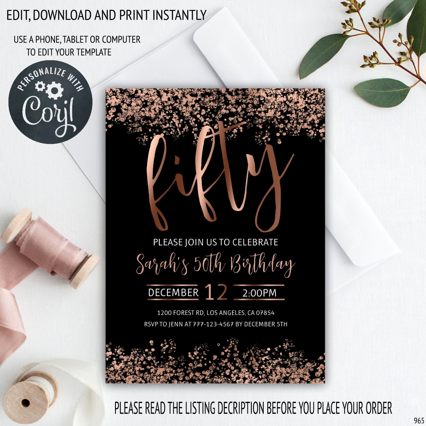 th Birthday Invitation Rose Gold Birthday Invitation th - Etsy