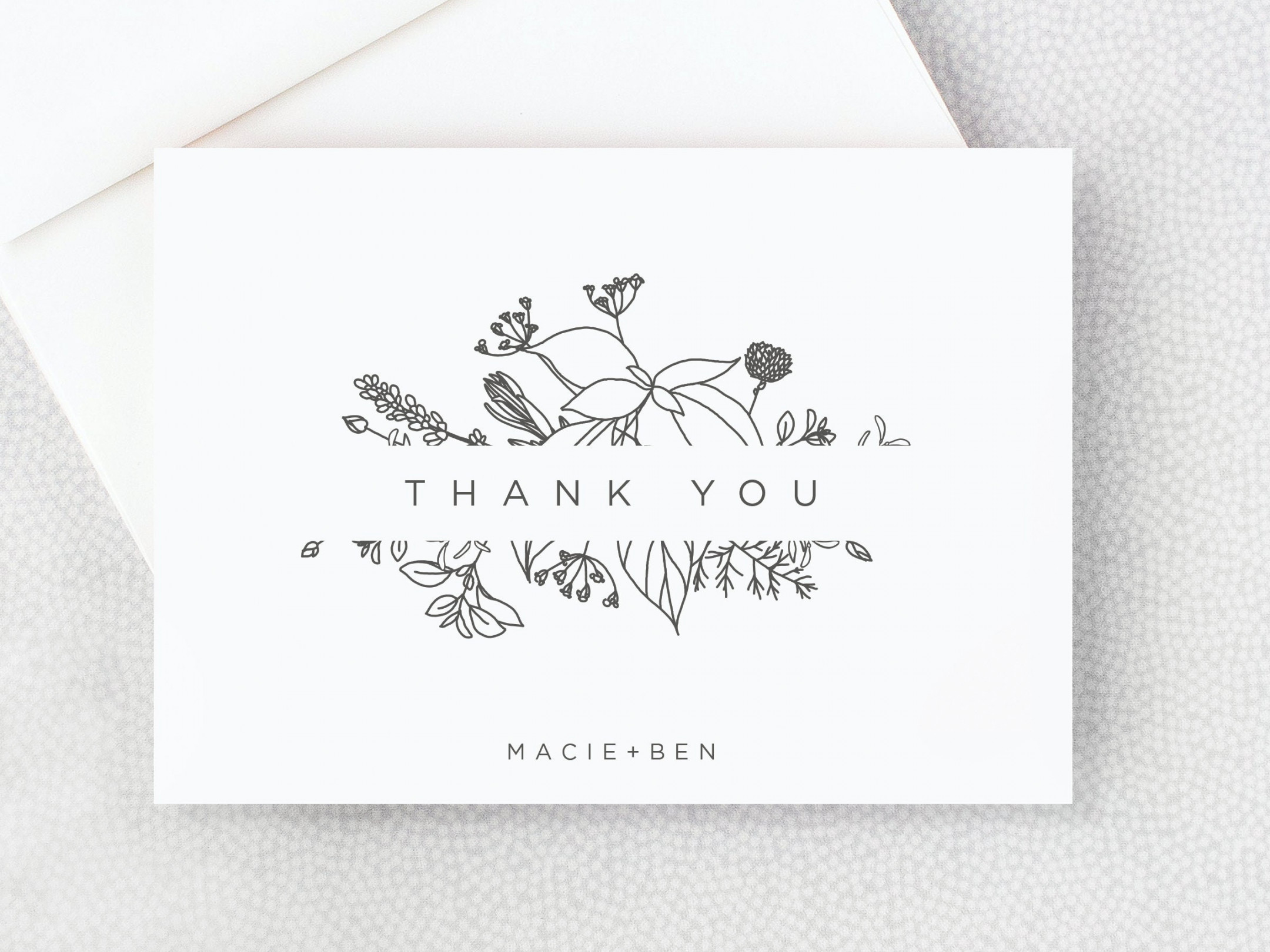 Thank You Card with Flowers - Personalized Folded Thank You Card with  Envelopes - Black and White - Simple - Elegant