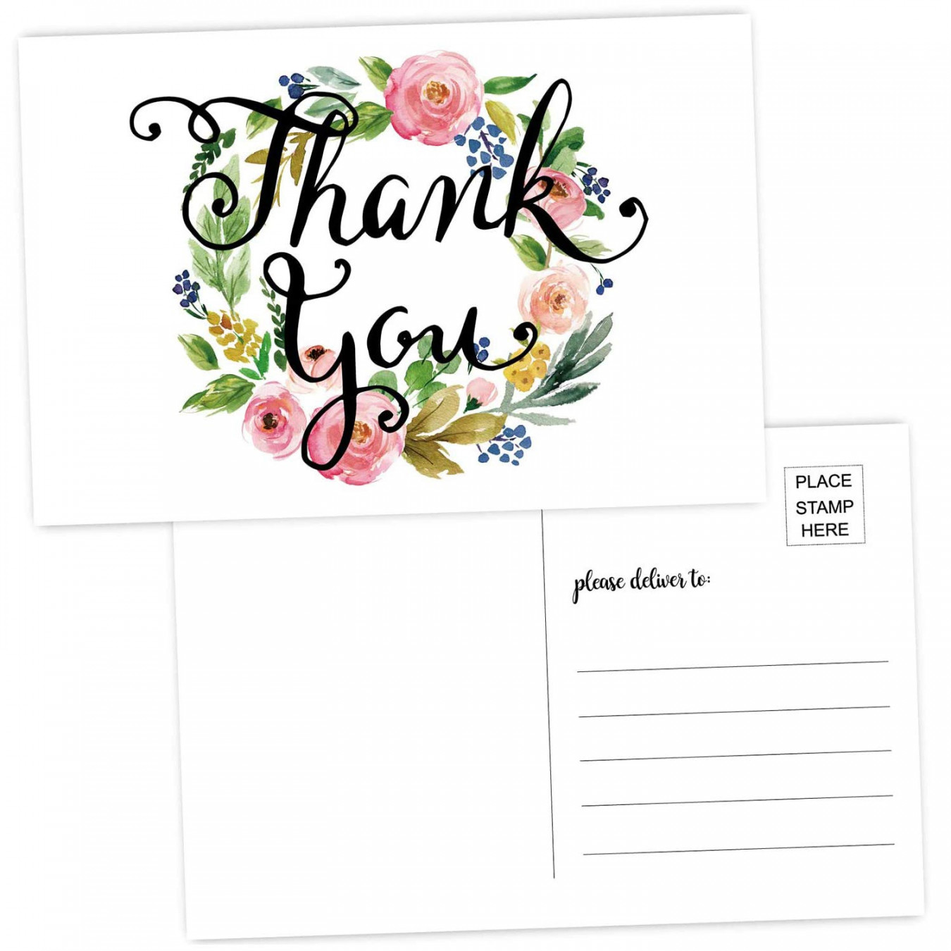 Thank You Postcards-Blank Thank You Note Card, Floral Watercolor  Calligraphy Note Card StationerySee more  Thank You Postcards-Blank  Thank You