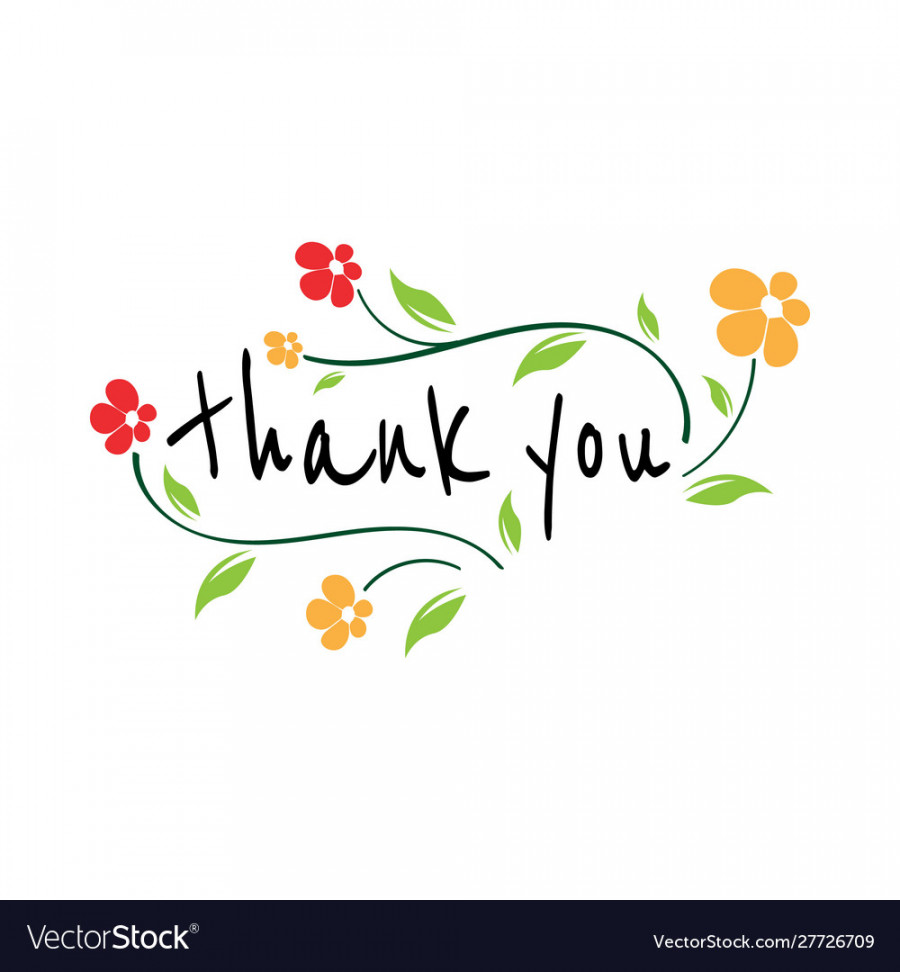 Thank you with flowers card lettering beautiful Vector Image