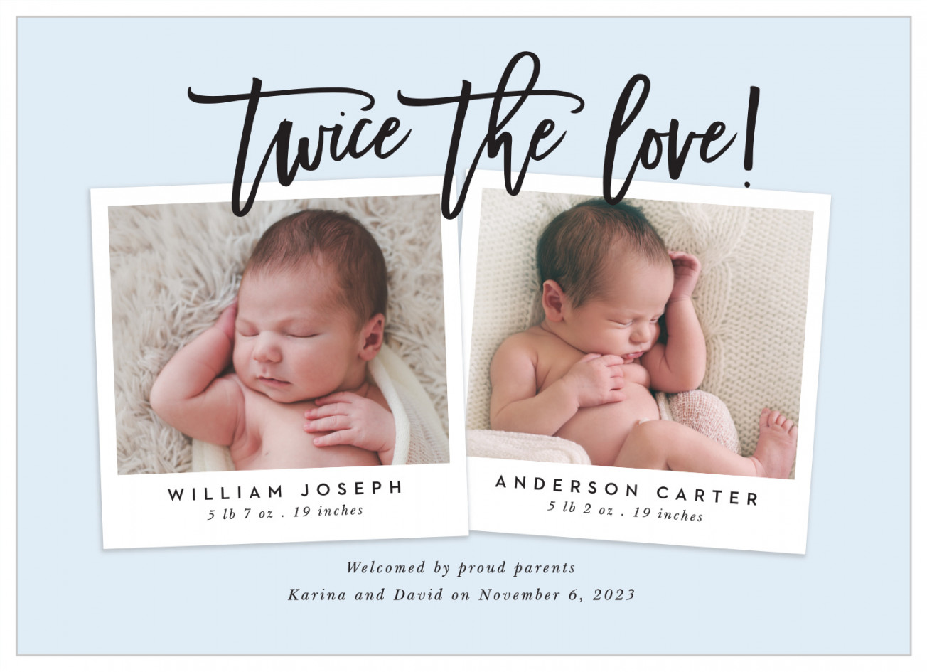 Twin Photos Birth Announcements by Basic Invite