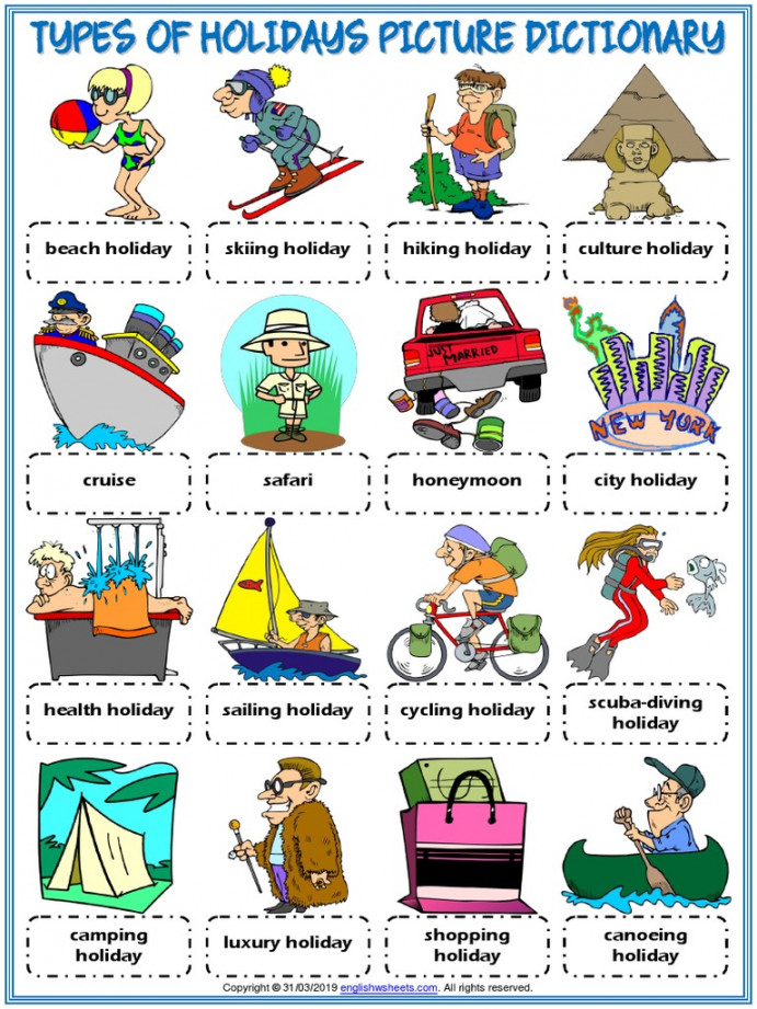 Types of Holidays Vocabulary Esl Picture Dictionary Worksheet For