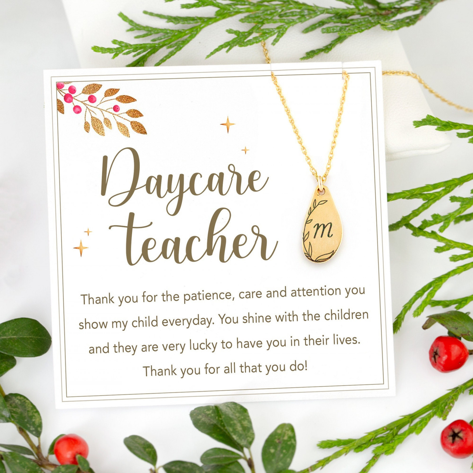 Unique Personalized Daycare Teacher Christmas Gift Necklace