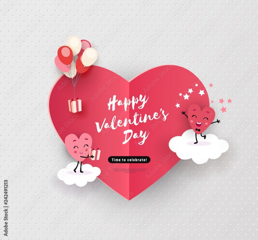 Valentines day card, holiday background with cute animated hearts