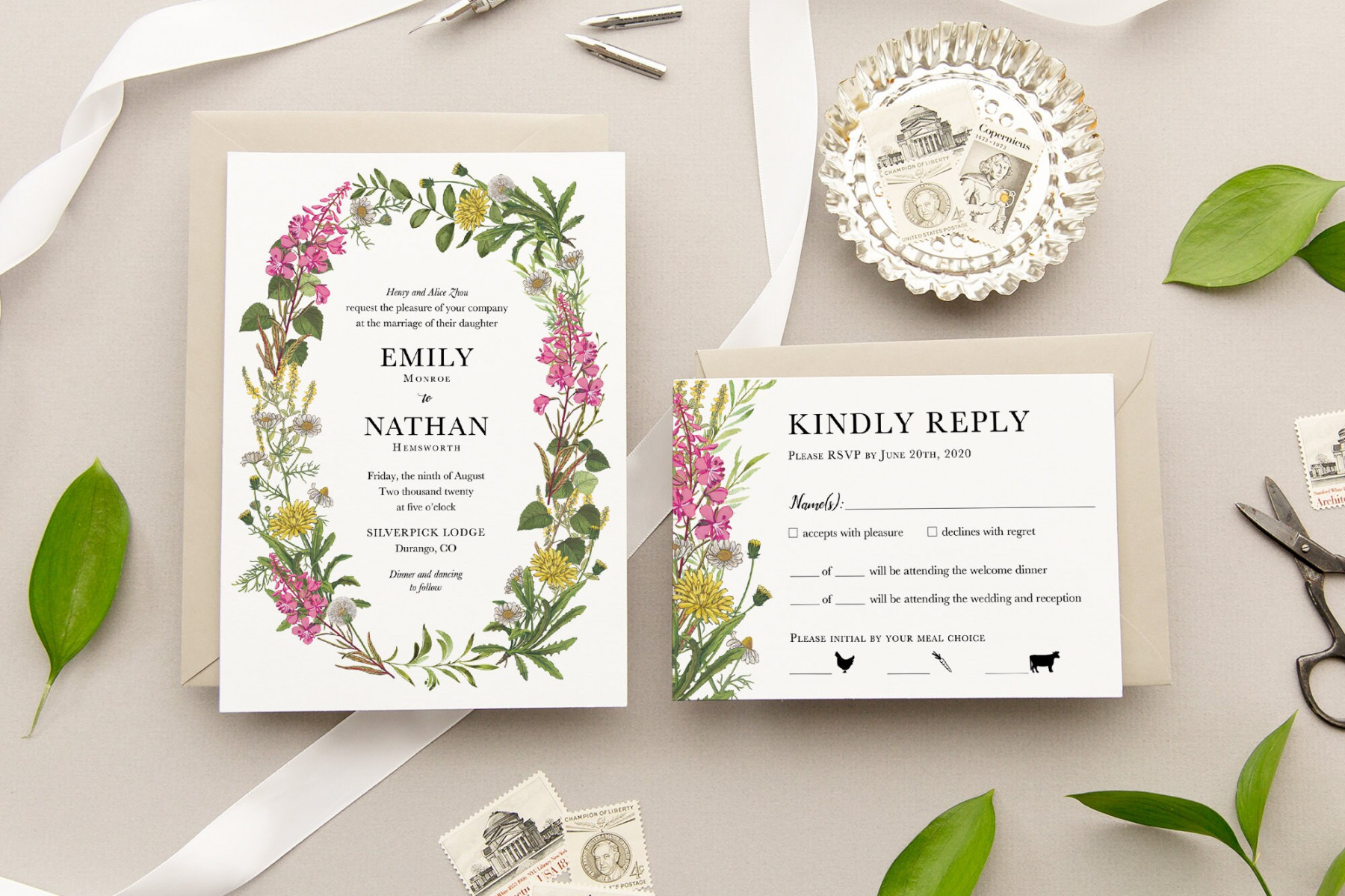 Vintage Botanical Mountain Wildflower Wedding Invitation by - Etsy