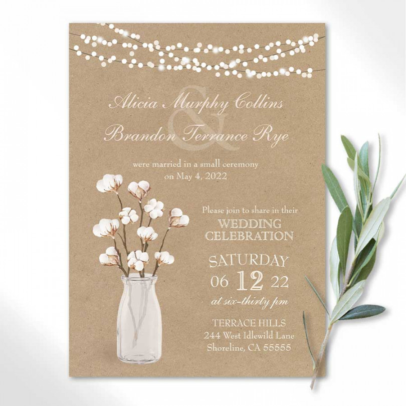 Wedding Reception Only Invitation with Cotton & Kraft paper