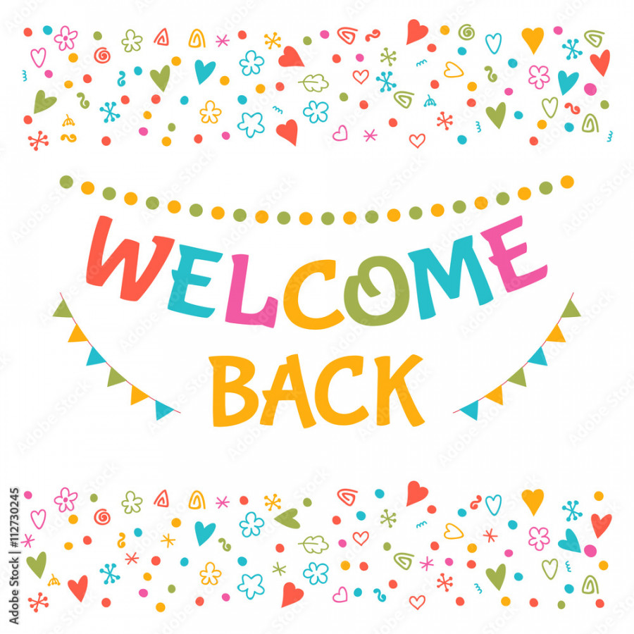 Welcome back text with colorful design elements