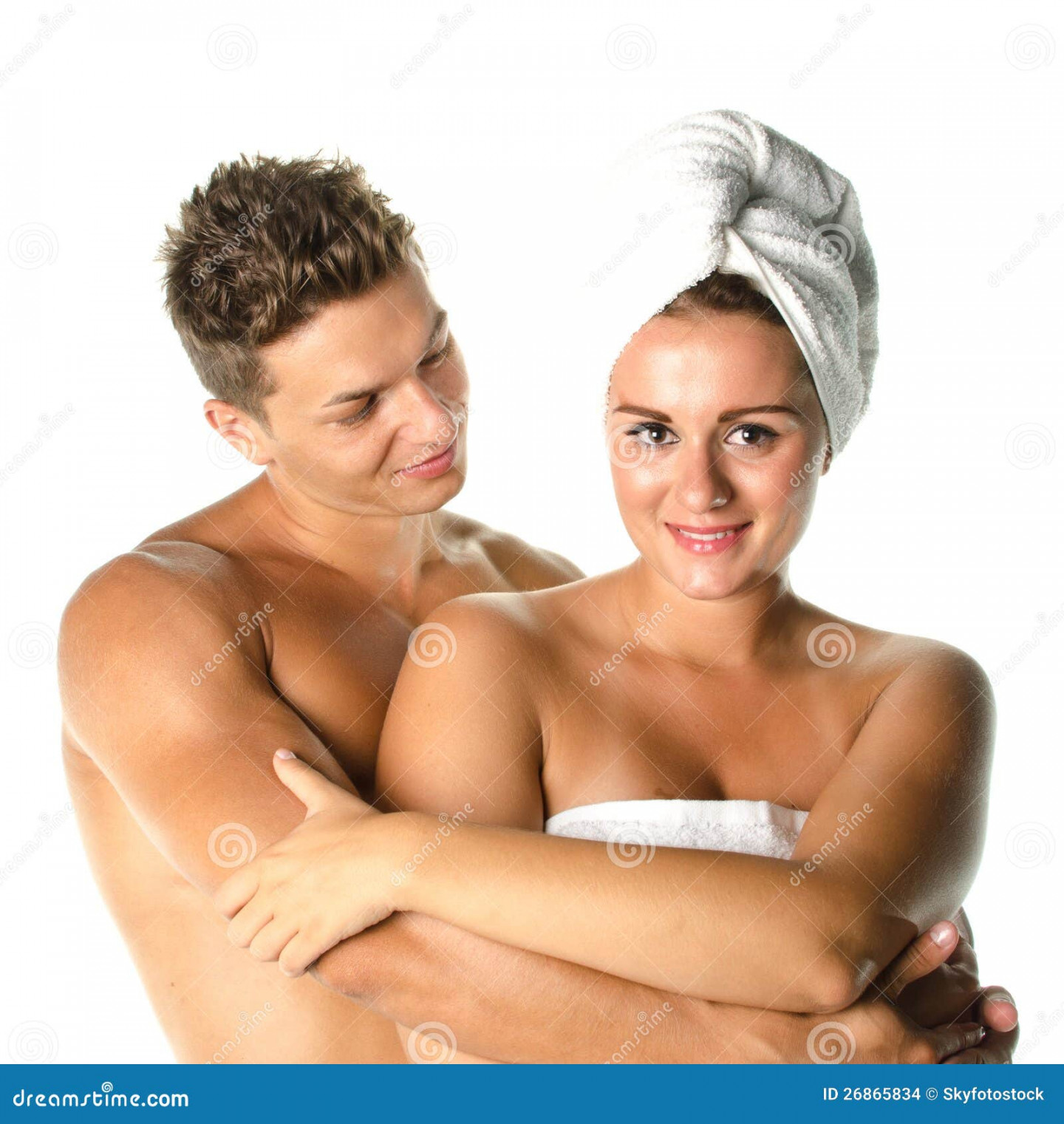 Young couple after shower stock photo