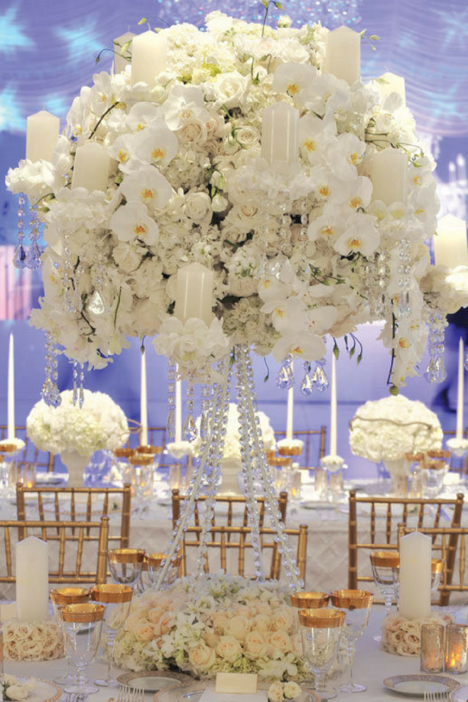 A white and gold wedding theme  The Dessy Group