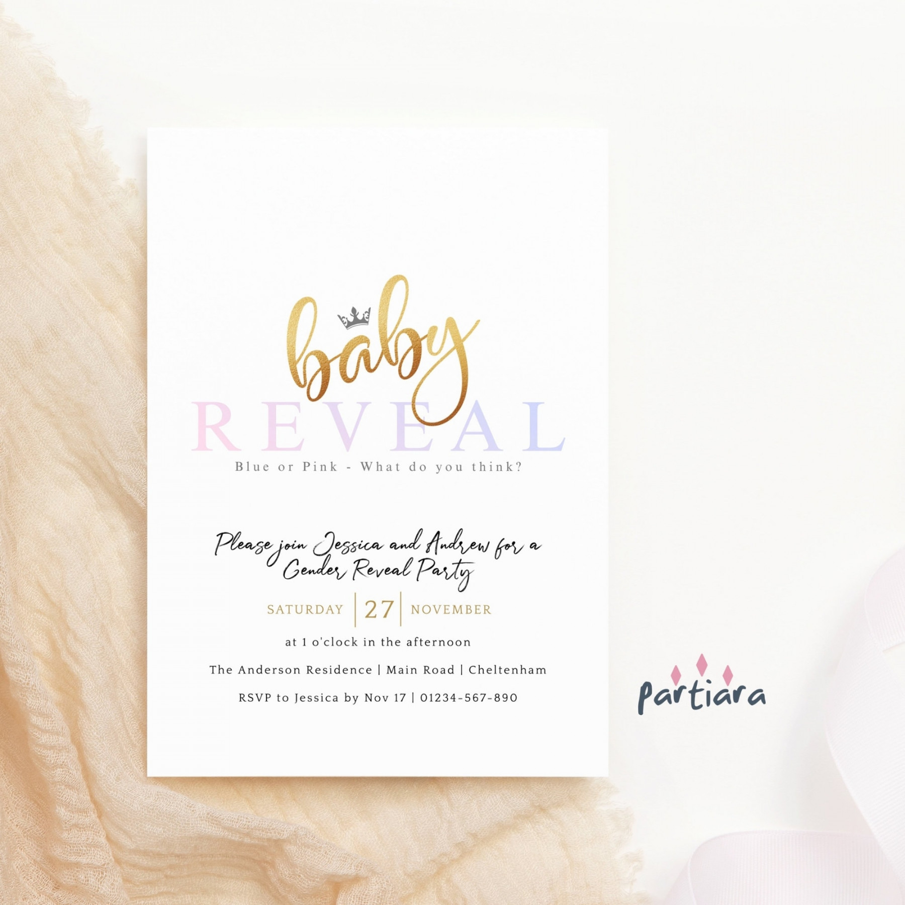 Baby Gender Reveal Invite Boy Girl Neutral Einladung Printable