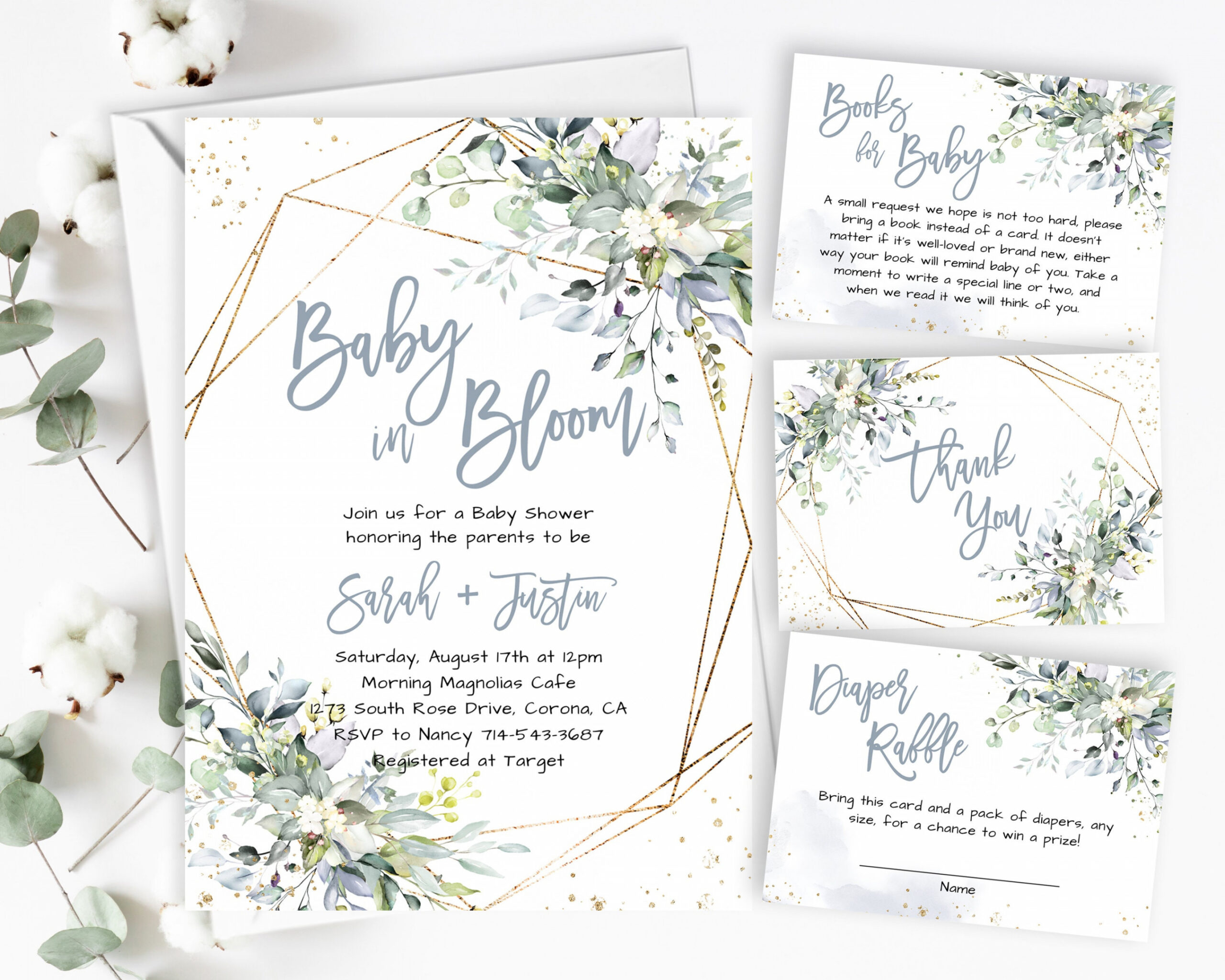 Baby In Bloom Invite Bohemian Dusty Blue Baby Shower Boy Or - Etsy