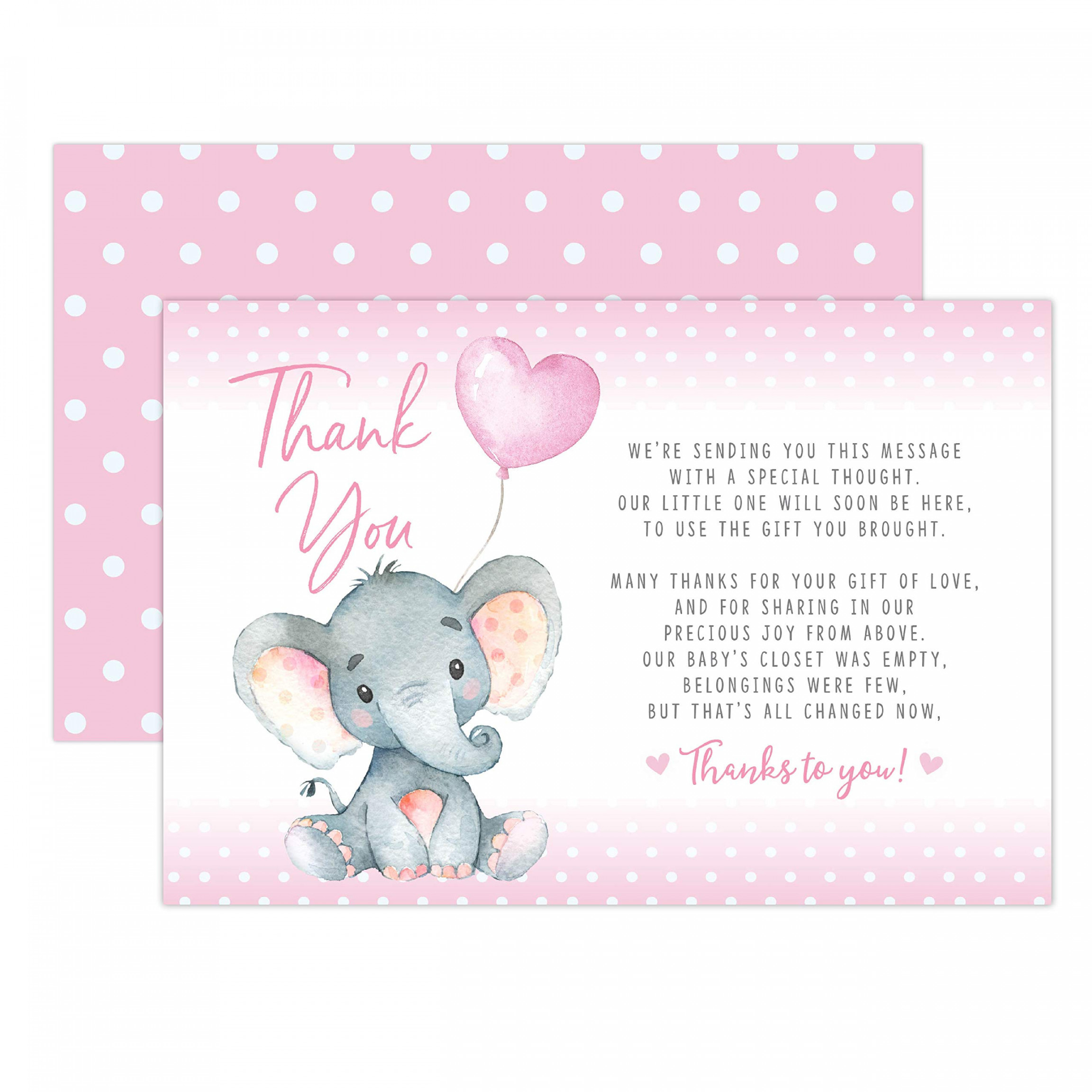 Baby Shower Thank You Notes - Elephant -  Pack with Envelopes