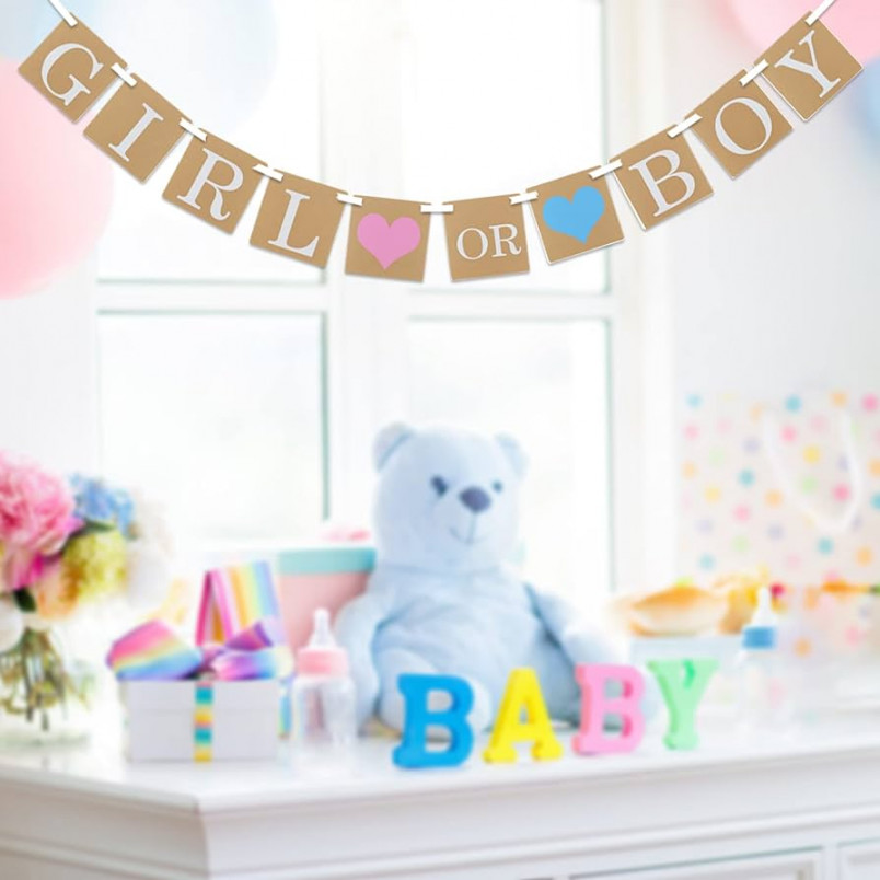 Banner Gender Reveal Party Boy or Girl Decoration Bunting Baby Shower  Congratulations Garland Christening Decoration for Baby Shower Pregnancy