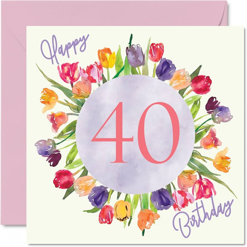 Beautiful th Birthday Card for Women - Watercolor Tulips Bouquet - Card  for Your Mom, Aunt, Sister, Friend, Birthday Gift,