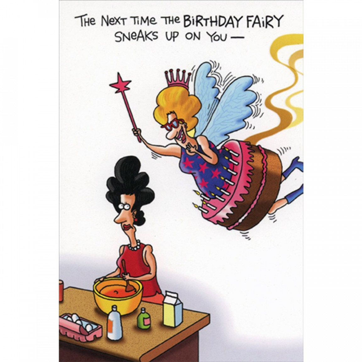 Birthday Fairy Sneaks Up Feminine Humorous / Funny Birthday Card