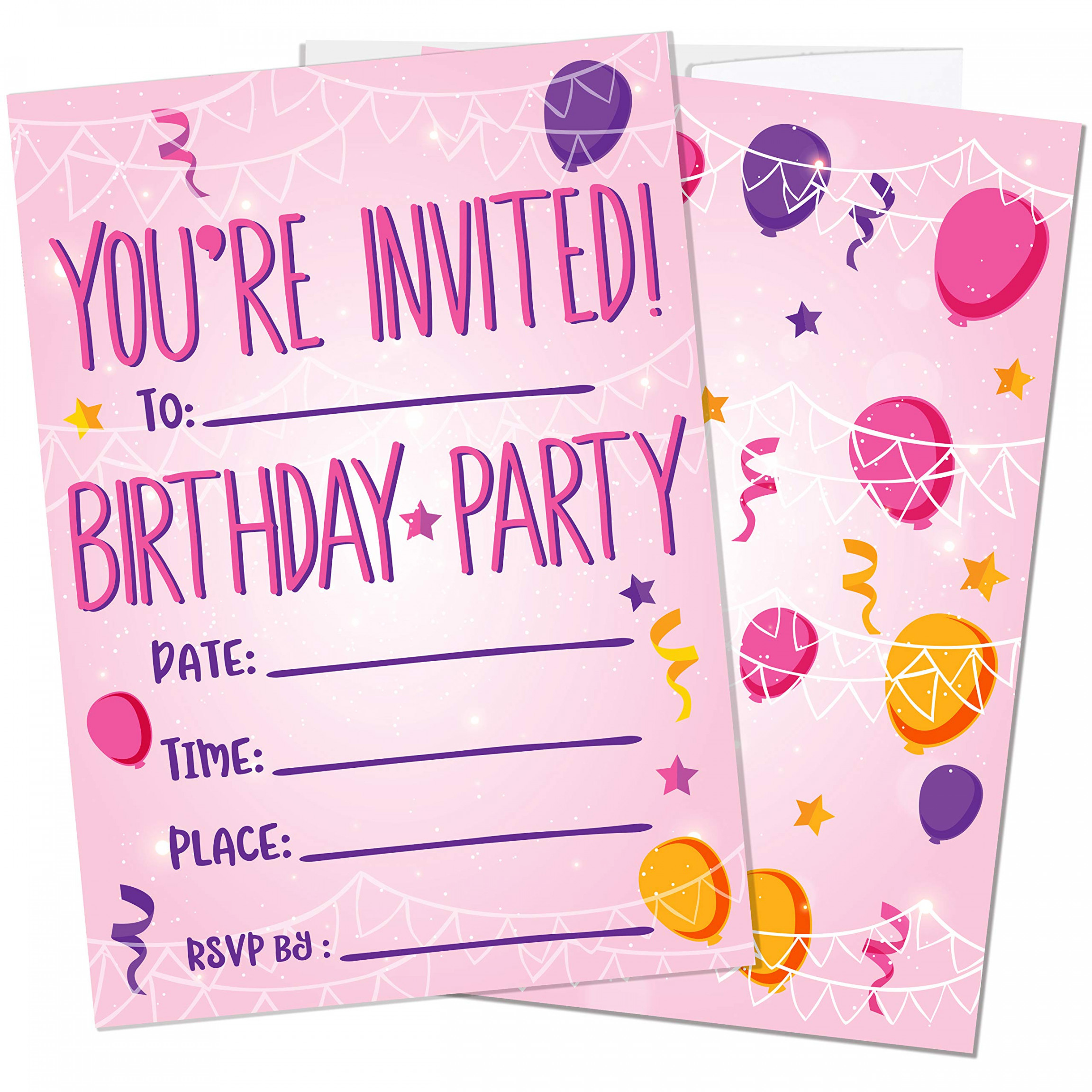 Birthday Party Invitations for Girls, Kids   Invite Cards with Envelopes   Party Supplies