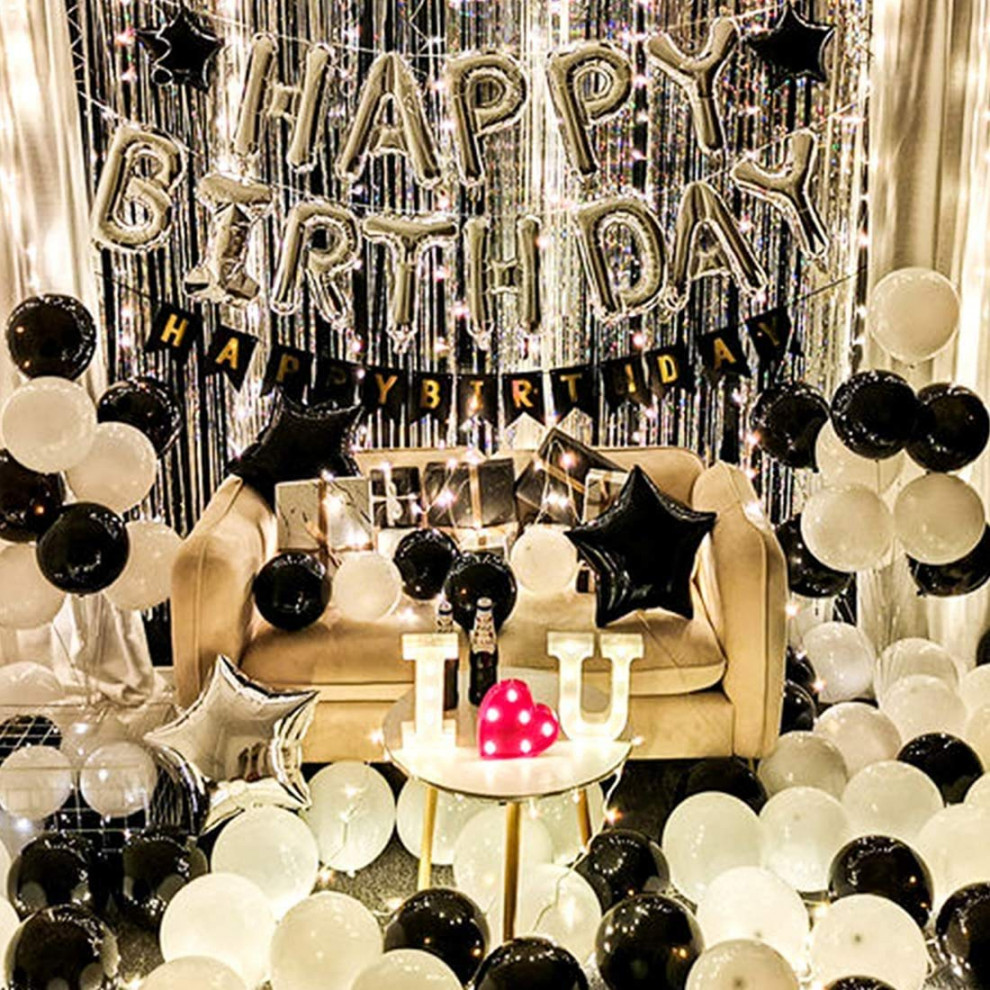 Black And White Happy Birthday Theme Decoration Kit Combo pcs